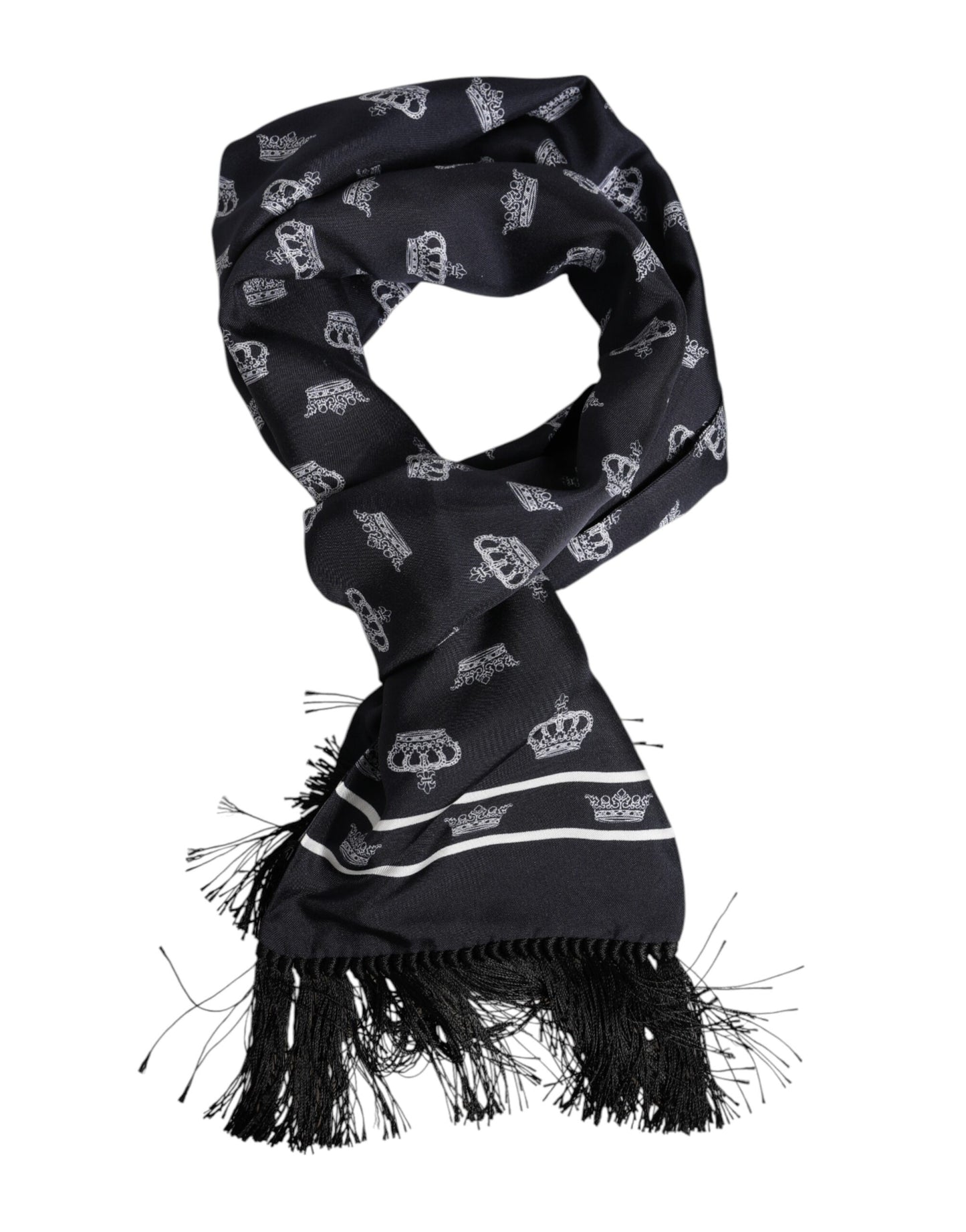 Schwarzer Seiden-Foulard mit Kronenfransen für Herren