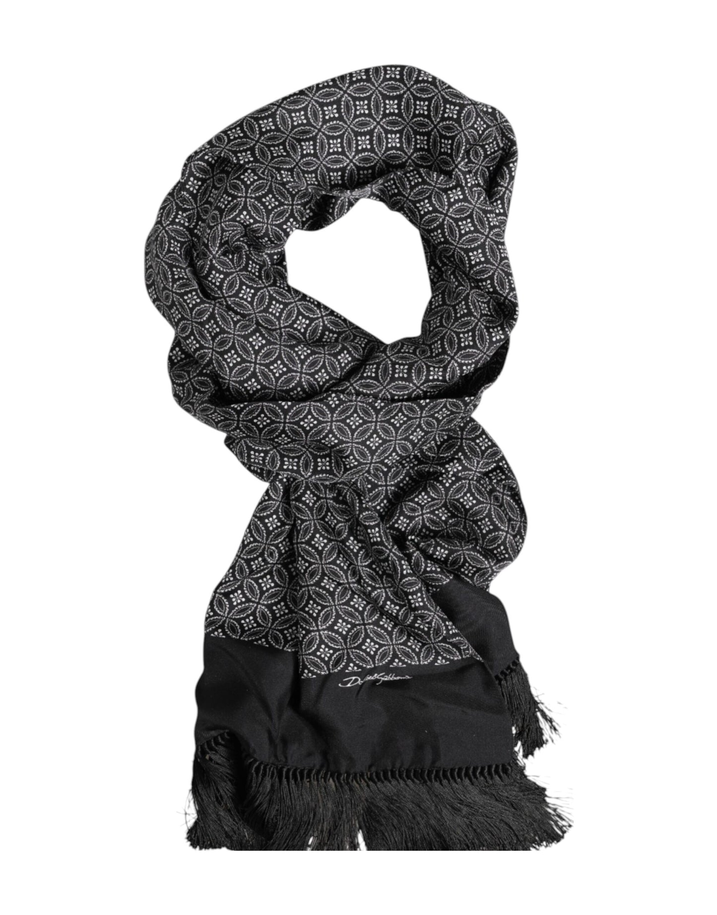 Schwarz gemusterter Herren-Foulard mit Fransen