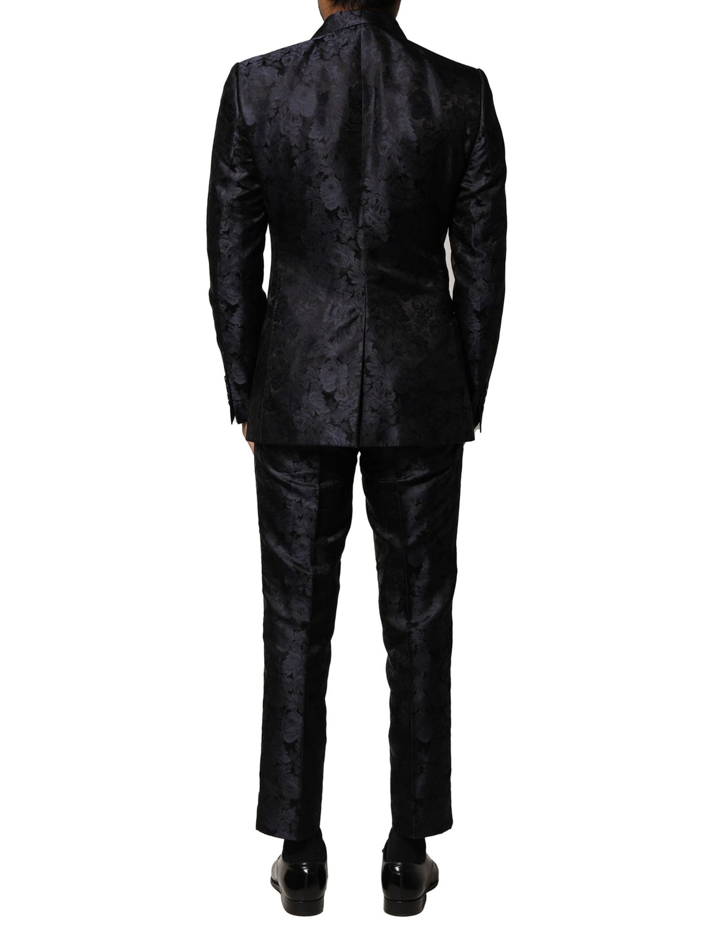 Schwarzer, einreihiger 3-teiliger Jacquard-Anzug