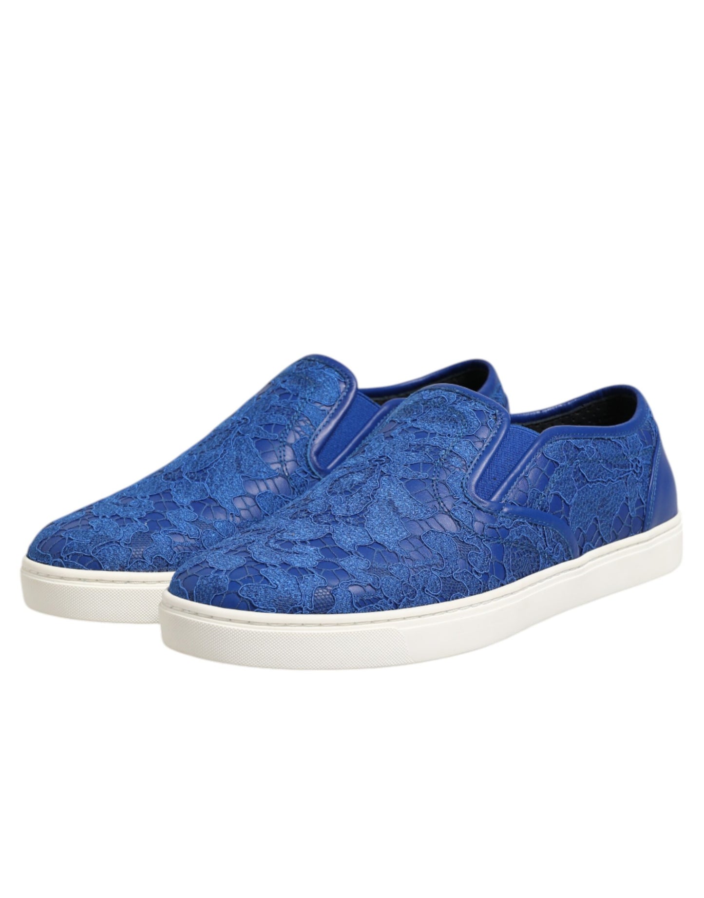 Blaue Slip-On-Sneaker aus Leder mit Schnürung