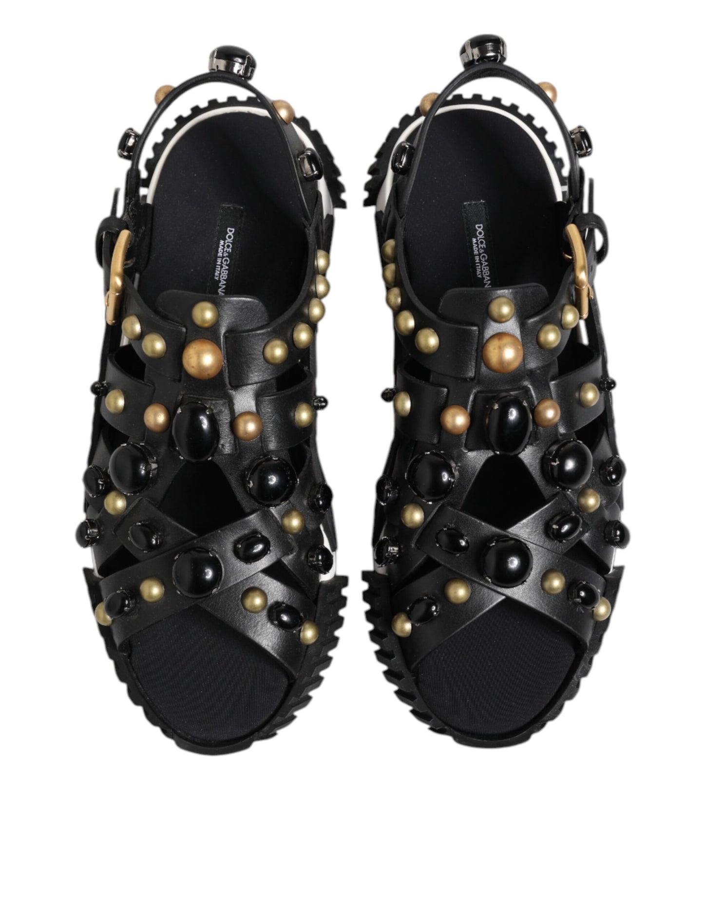 Schwarze Sandalen aus Leder mit Knöchelriemen und Nieten