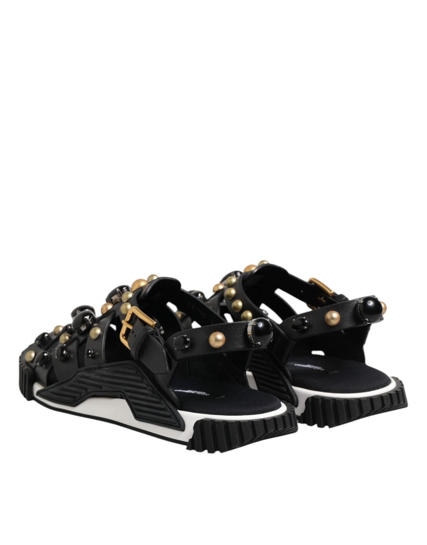 Schwarze Sandalen aus Leder mit Knöchelriemen und Nieten