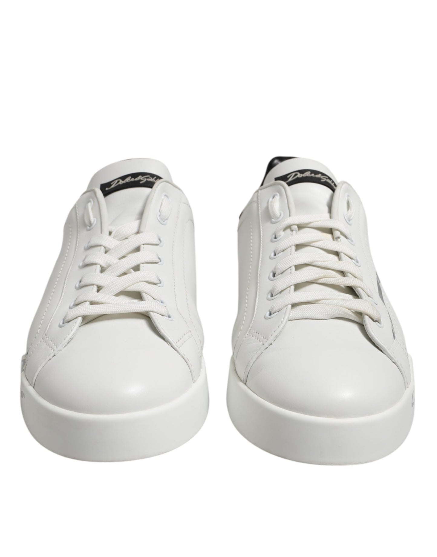 Weiß Schwarz Logo Low Top Leder Sneakers Schuhe