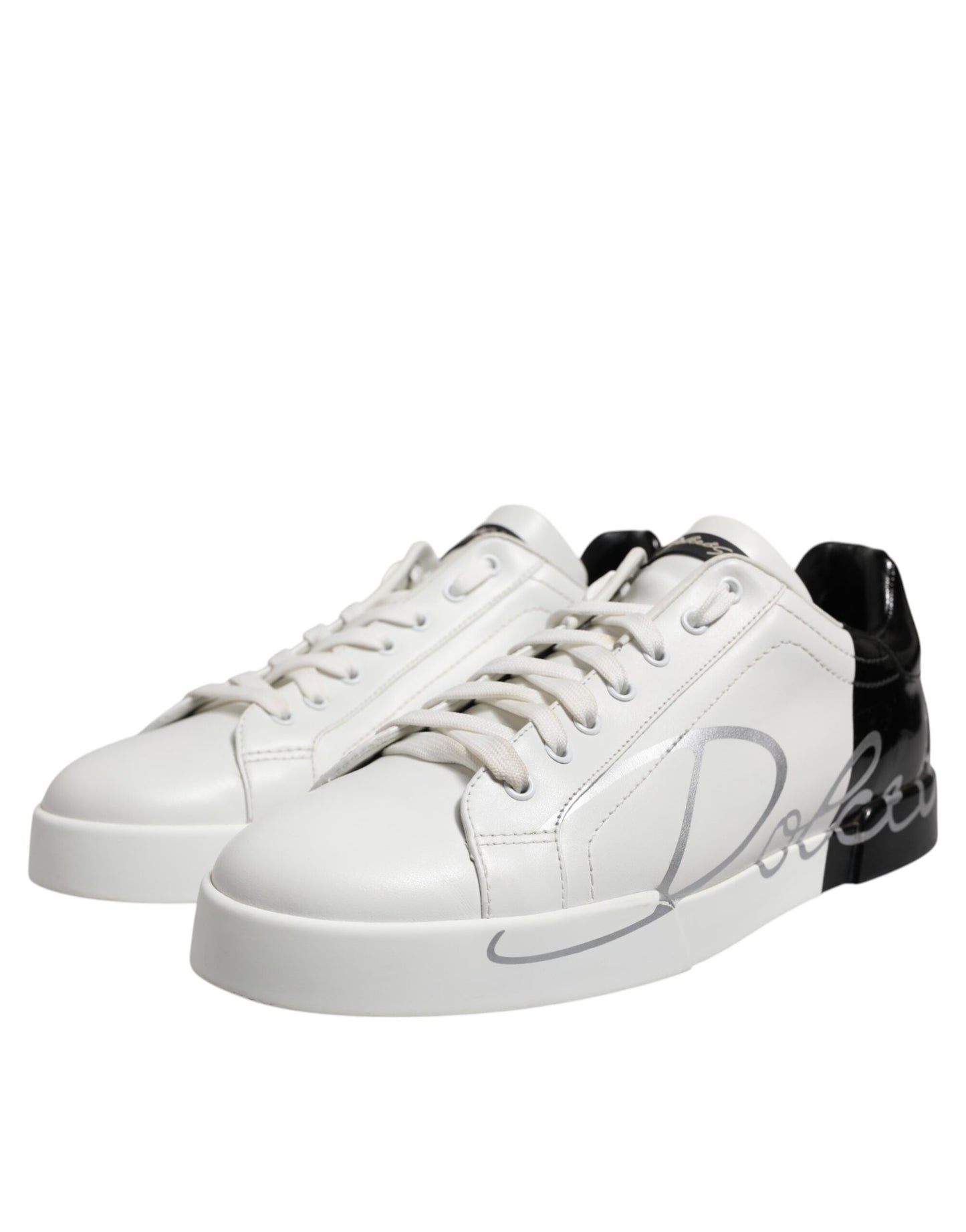 Weiß Schwarz Logo Low Top Leder Sneakers Schuhe