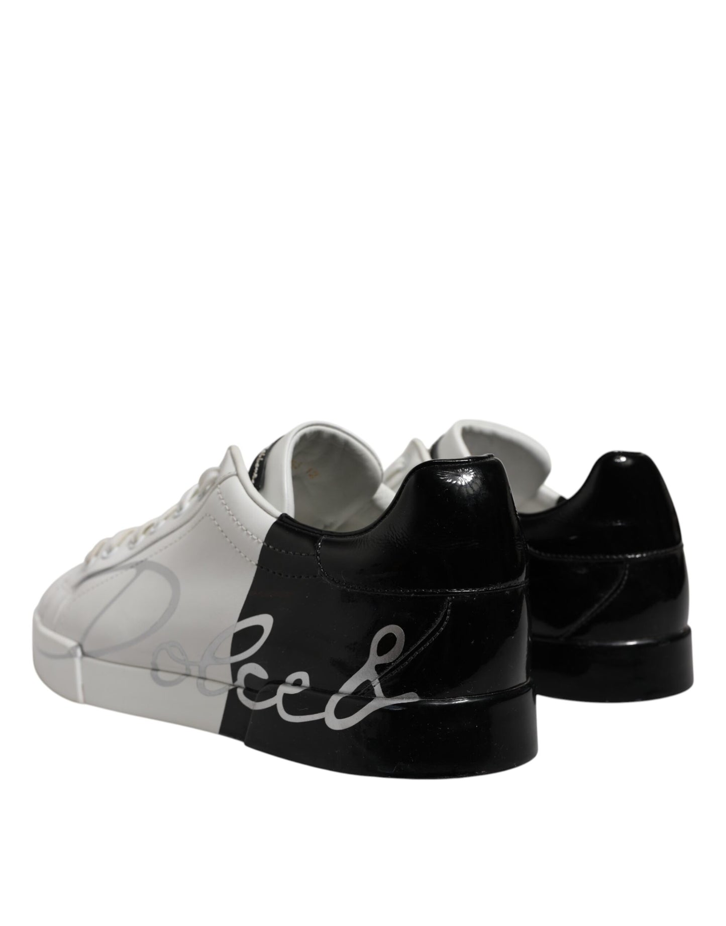 Weiß Schwarz Logo Low Top Leder Sneakers Schuhe