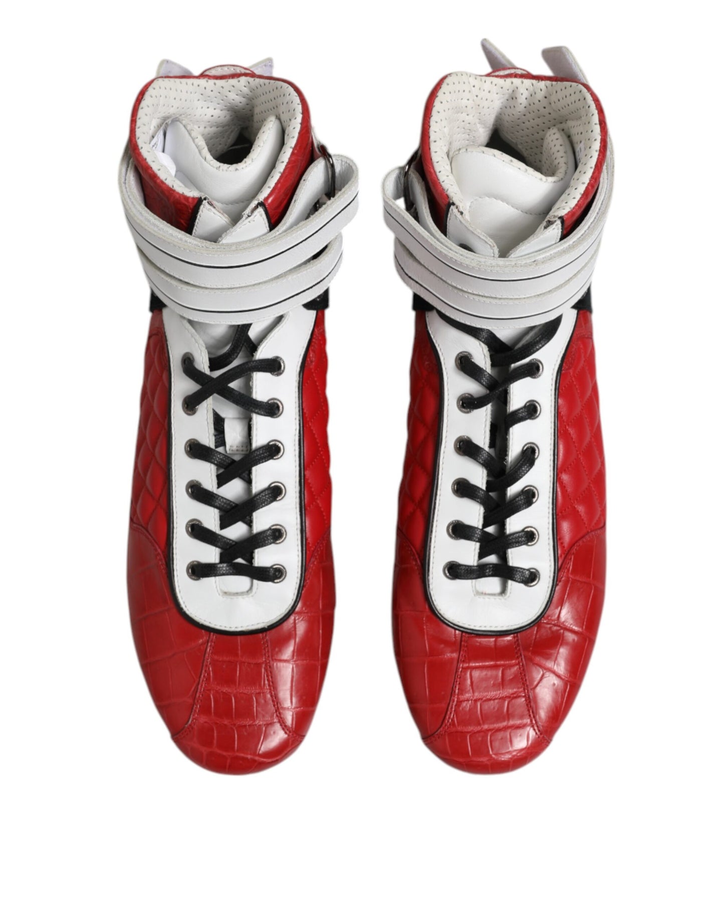 Rote gesteppte Leder-Schnürschuhe