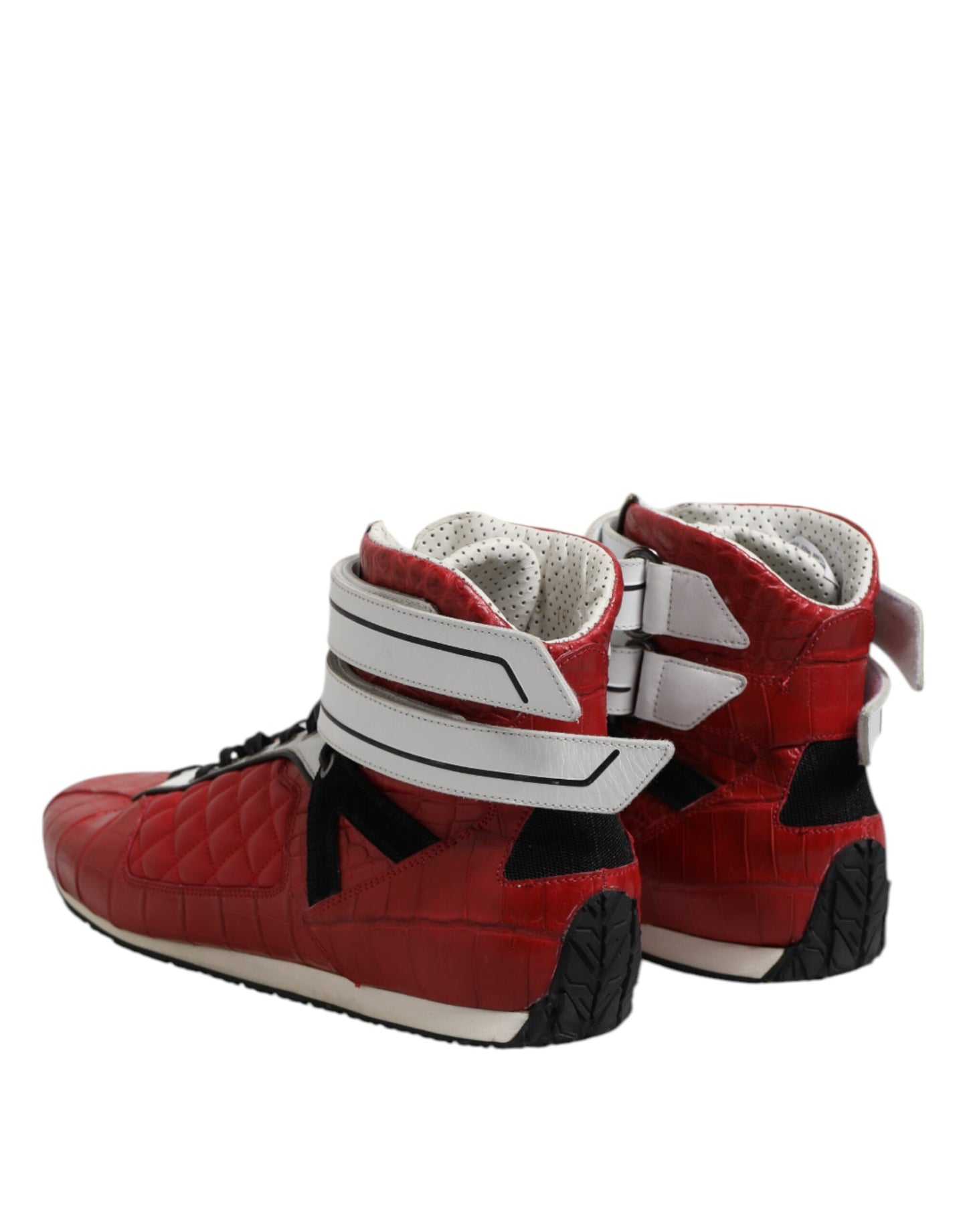 Rote gesteppte Leder-Schnürschuhe