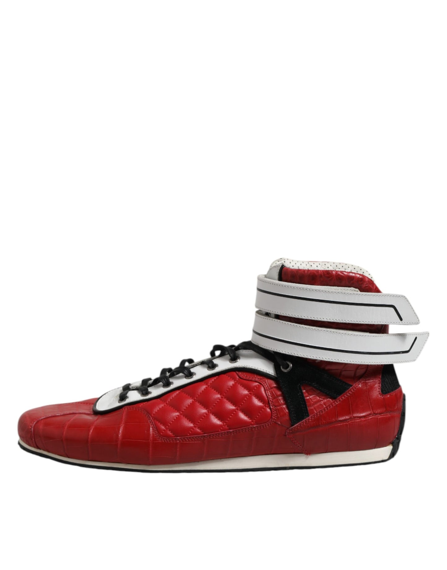 Rote gesteppte Leder-Schnürschuhe
