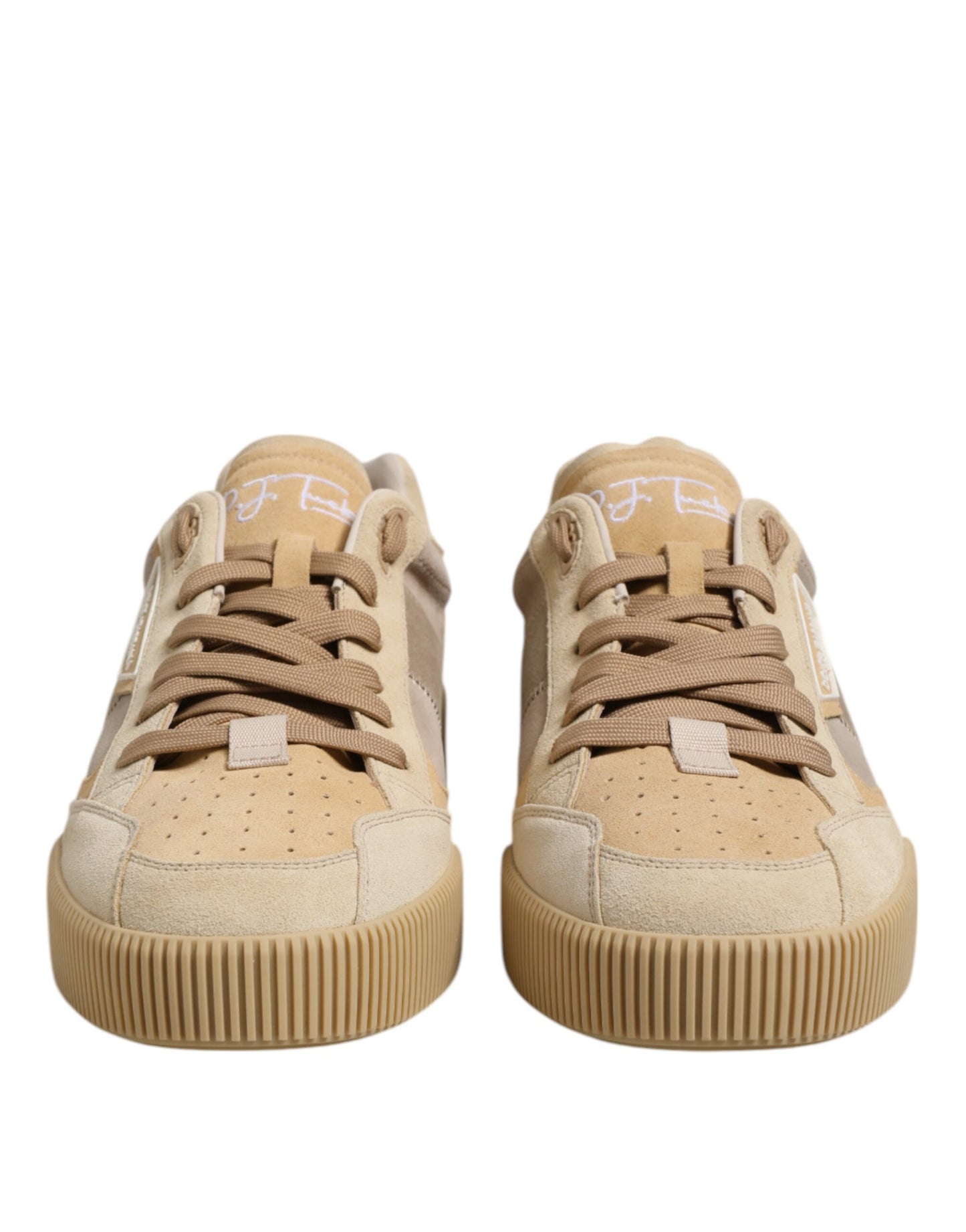 Beige Leder Low Top Schnürschuhe