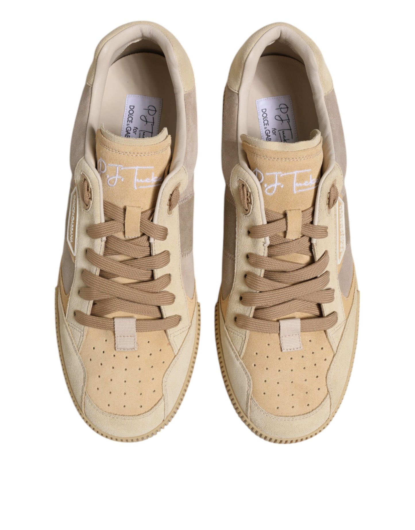 Beige Leder Low Top Schnürschuhe