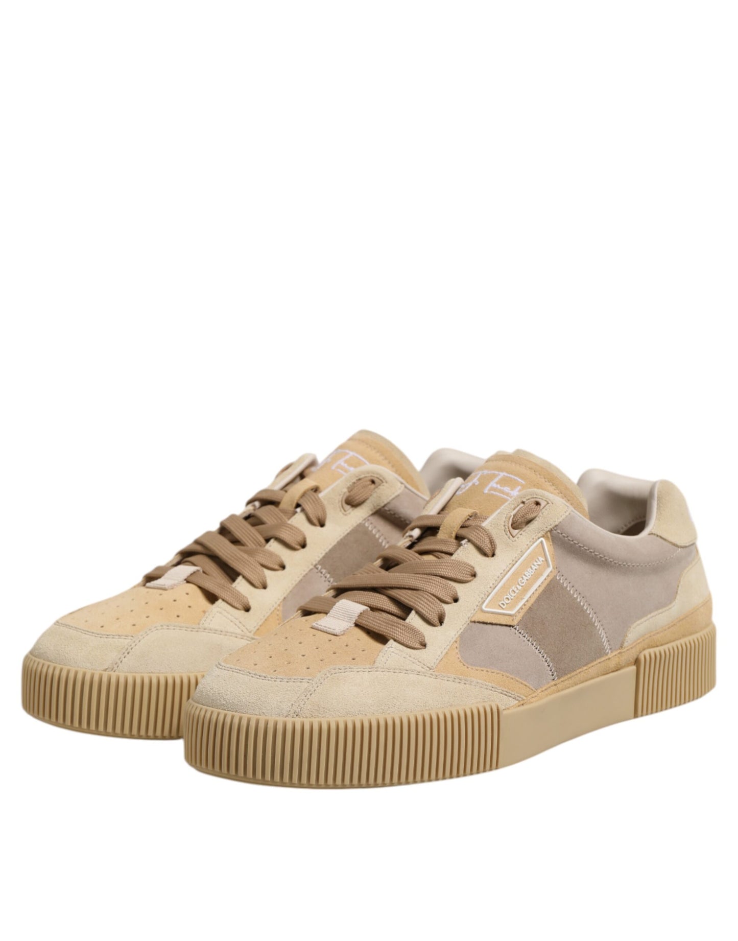 Beige Leder Low Top Schnürschuhe