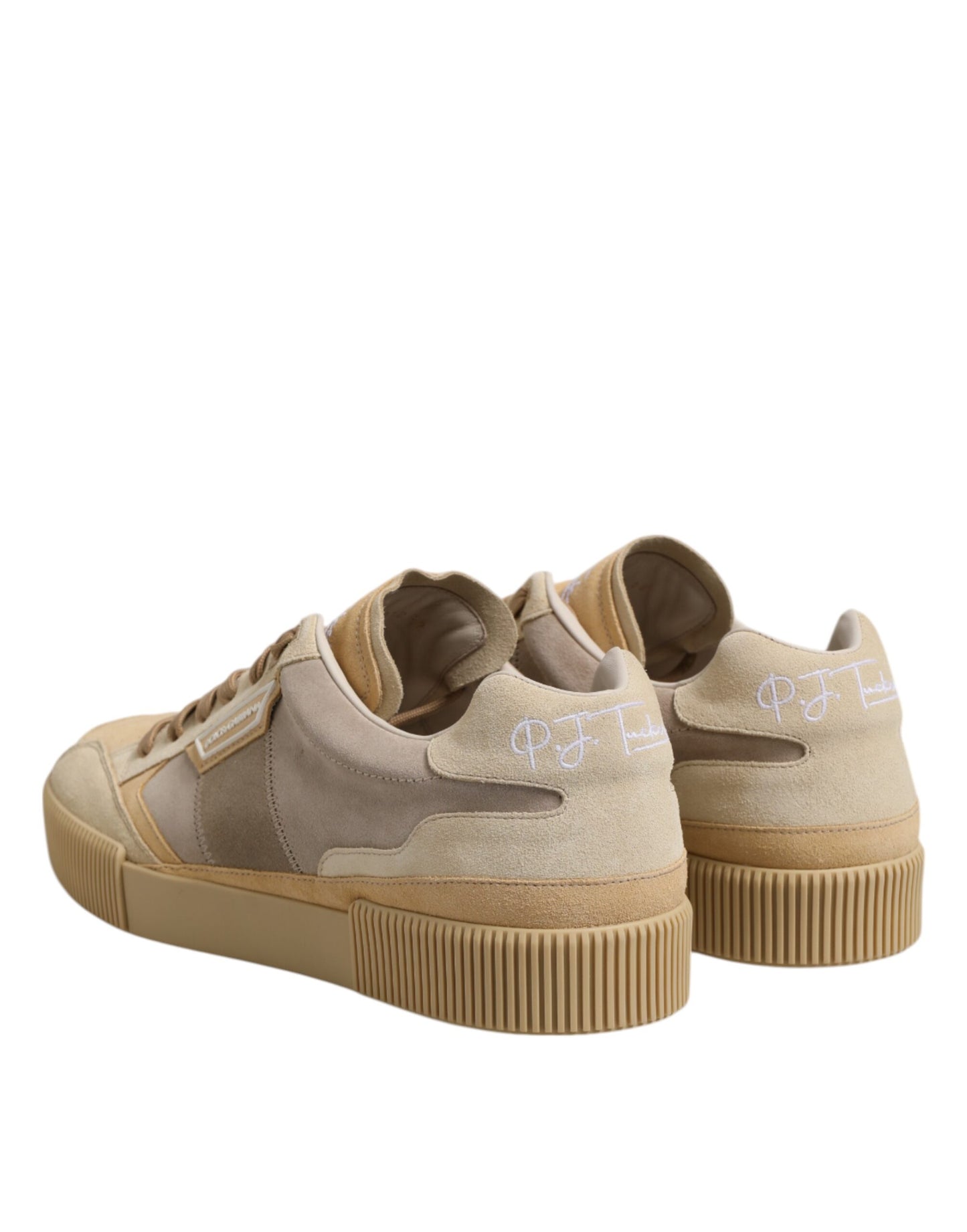 Beige Leder Low Top Schnürschuhe