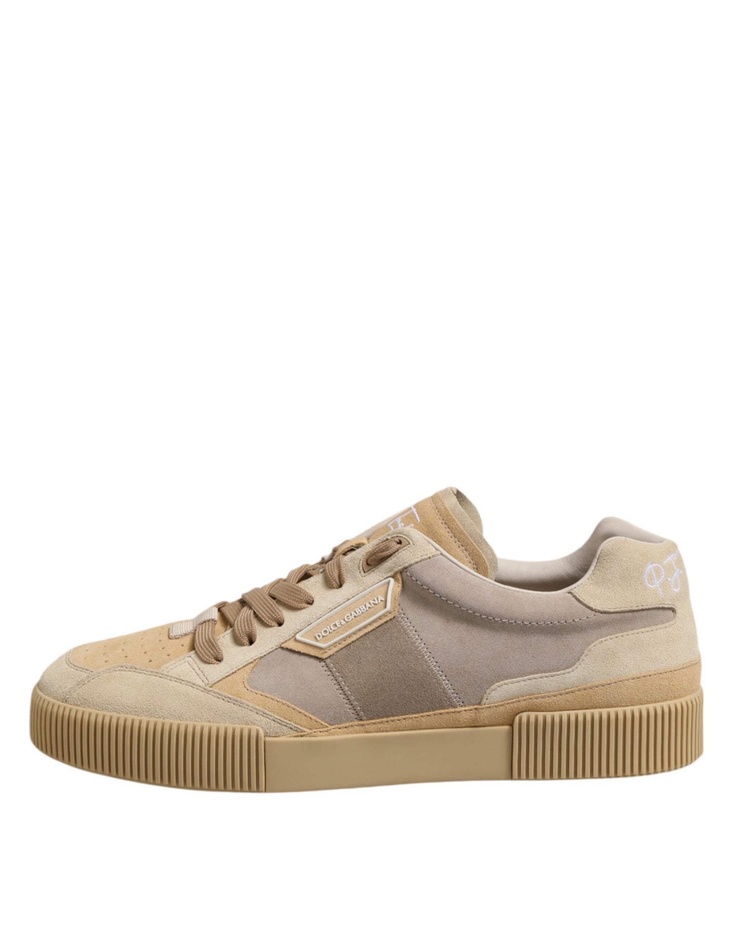 Beige Leder Low Top Schnürschuhe