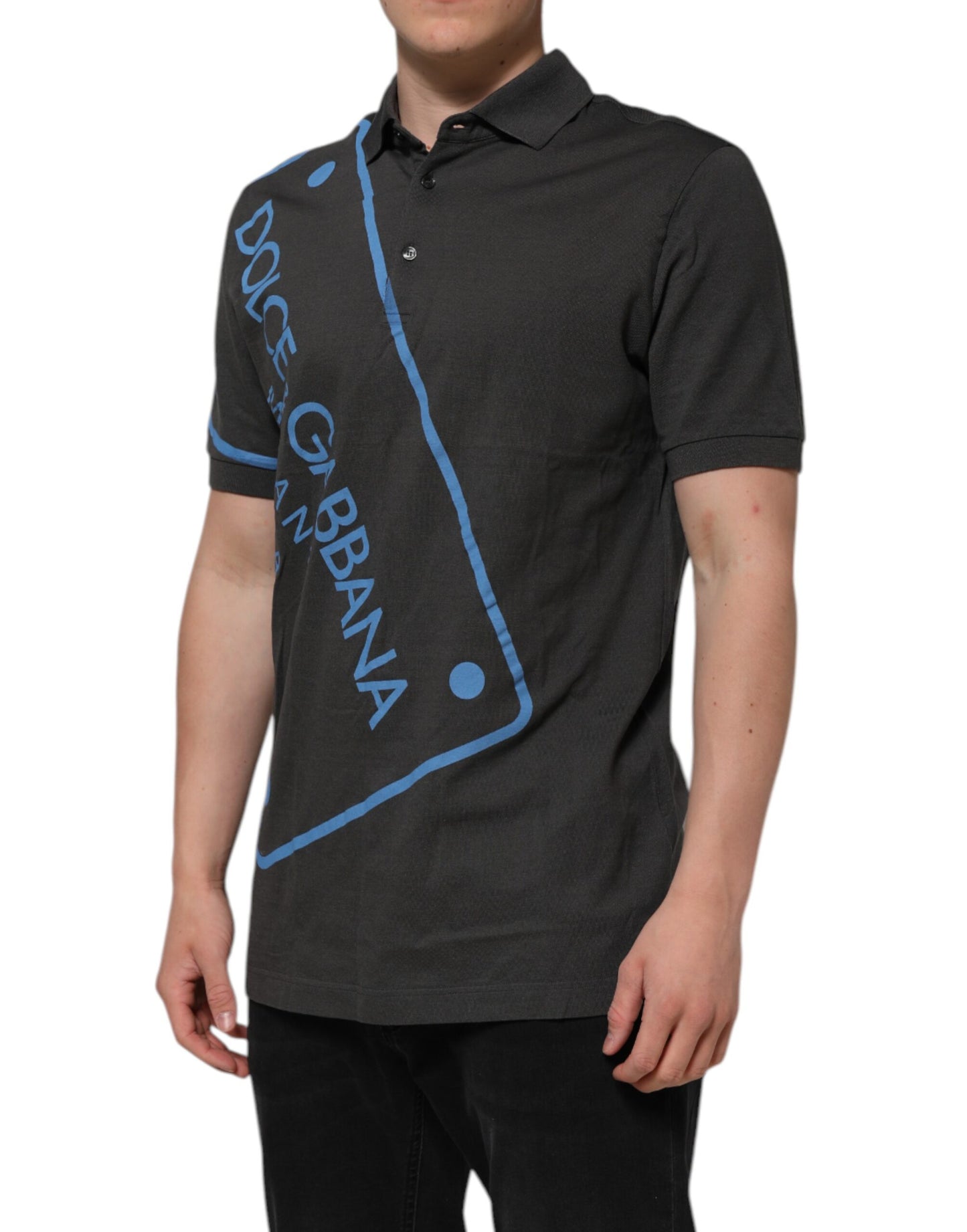 Dunkelgraues Polo-T-Shirt mit kurzen Ärmeln und Kragen