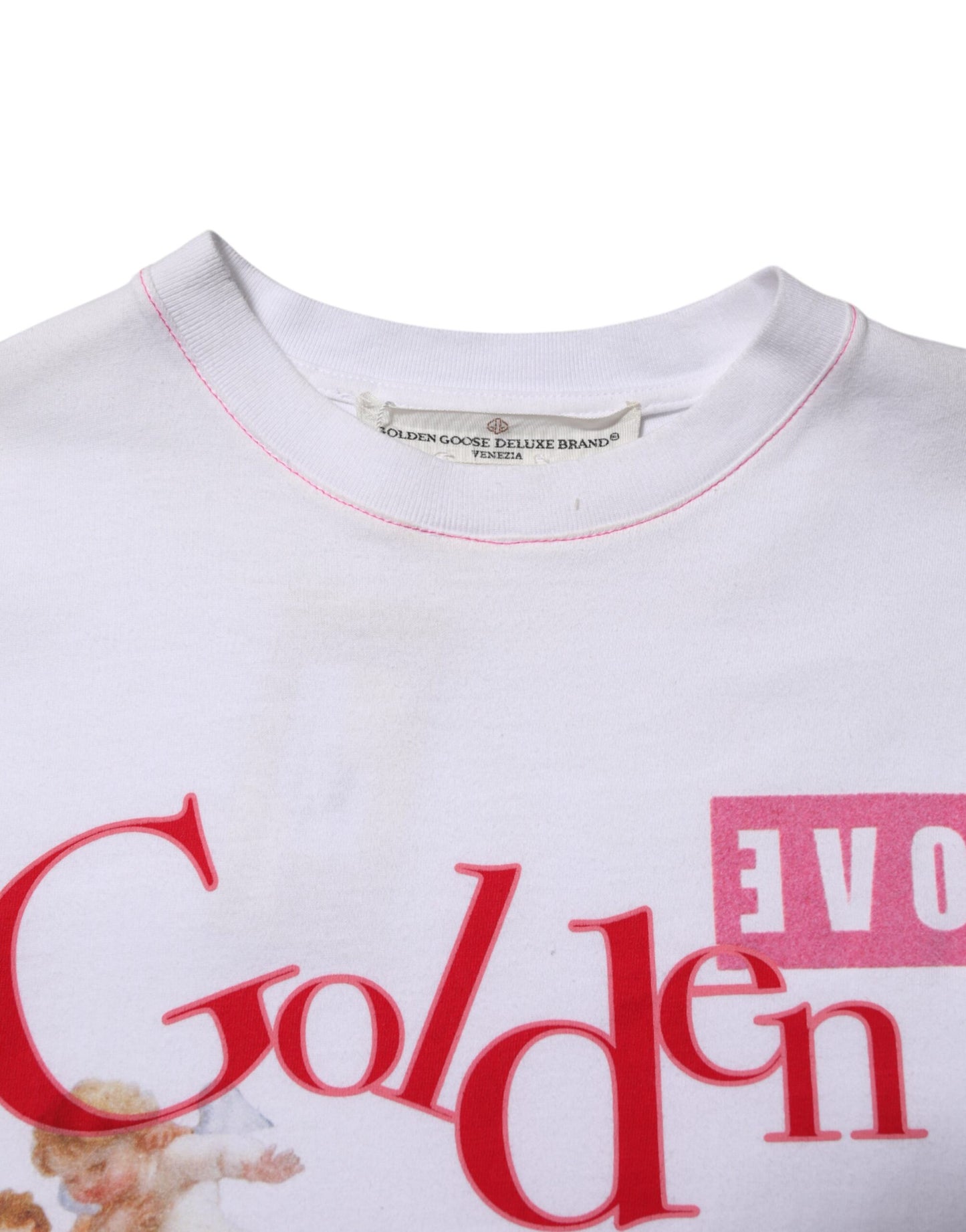 Weißes bedrucktes T-Shirt mit Rundhalsausschnitt