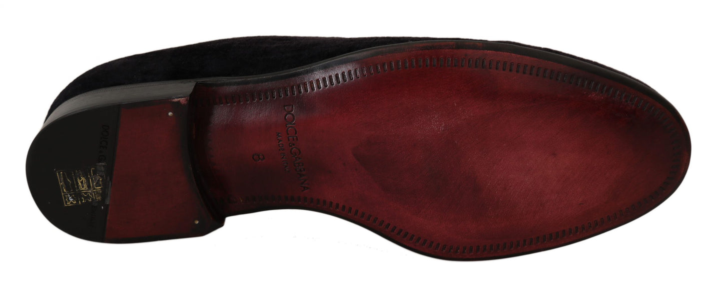 Loafer Schwarzer Samt Goldene Krone
