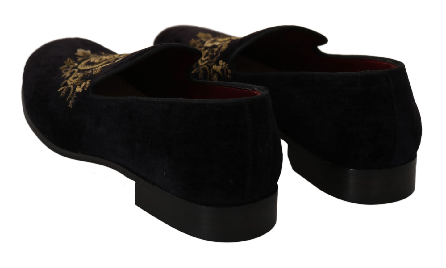 Loafer Schwarzer Samt Goldene Krone