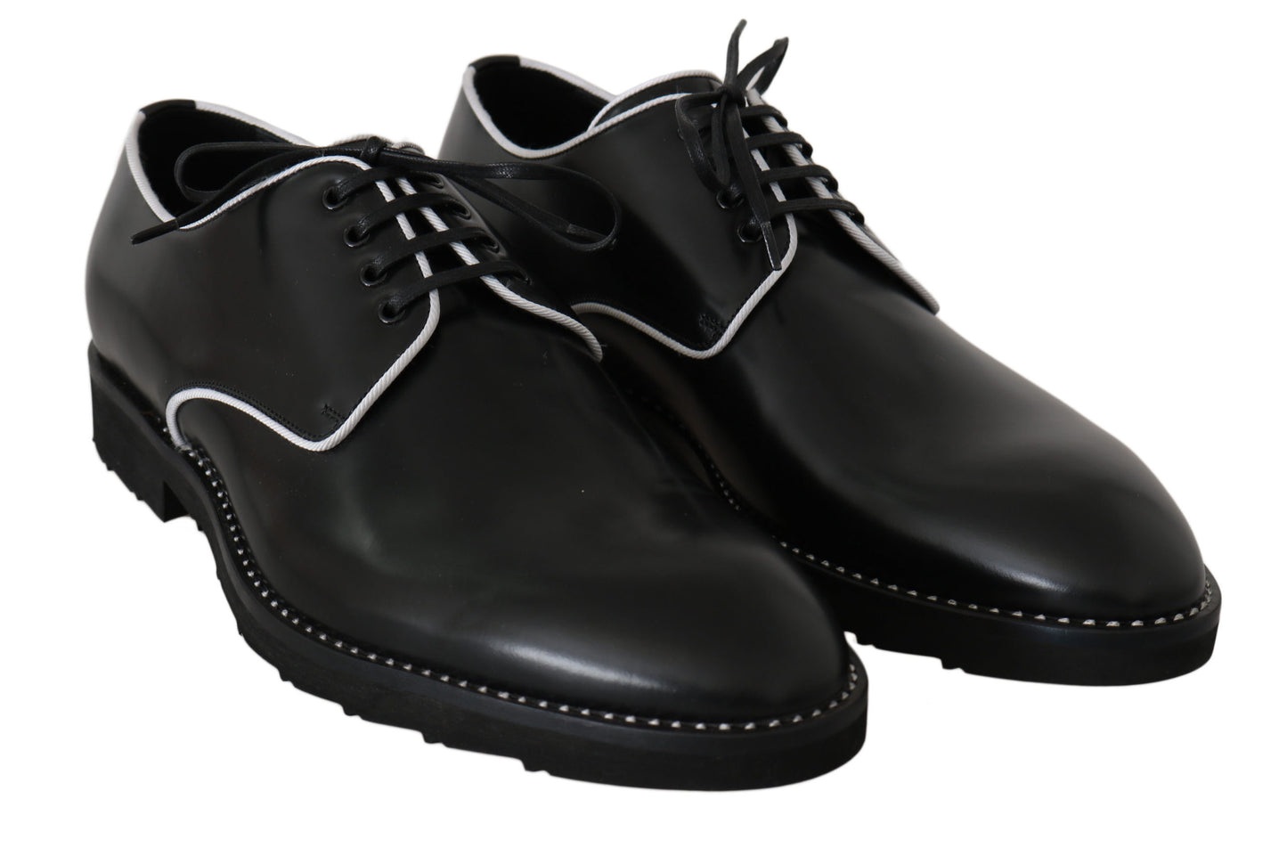 Schwarze Derby-Schuhe aus weißem Leder