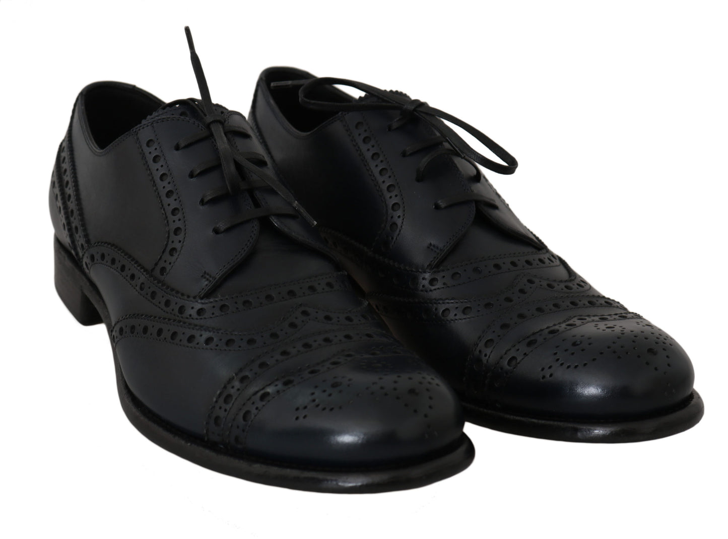 Dunkelblaue Oxford-Schuhe aus Leder mit Flügelkappe
