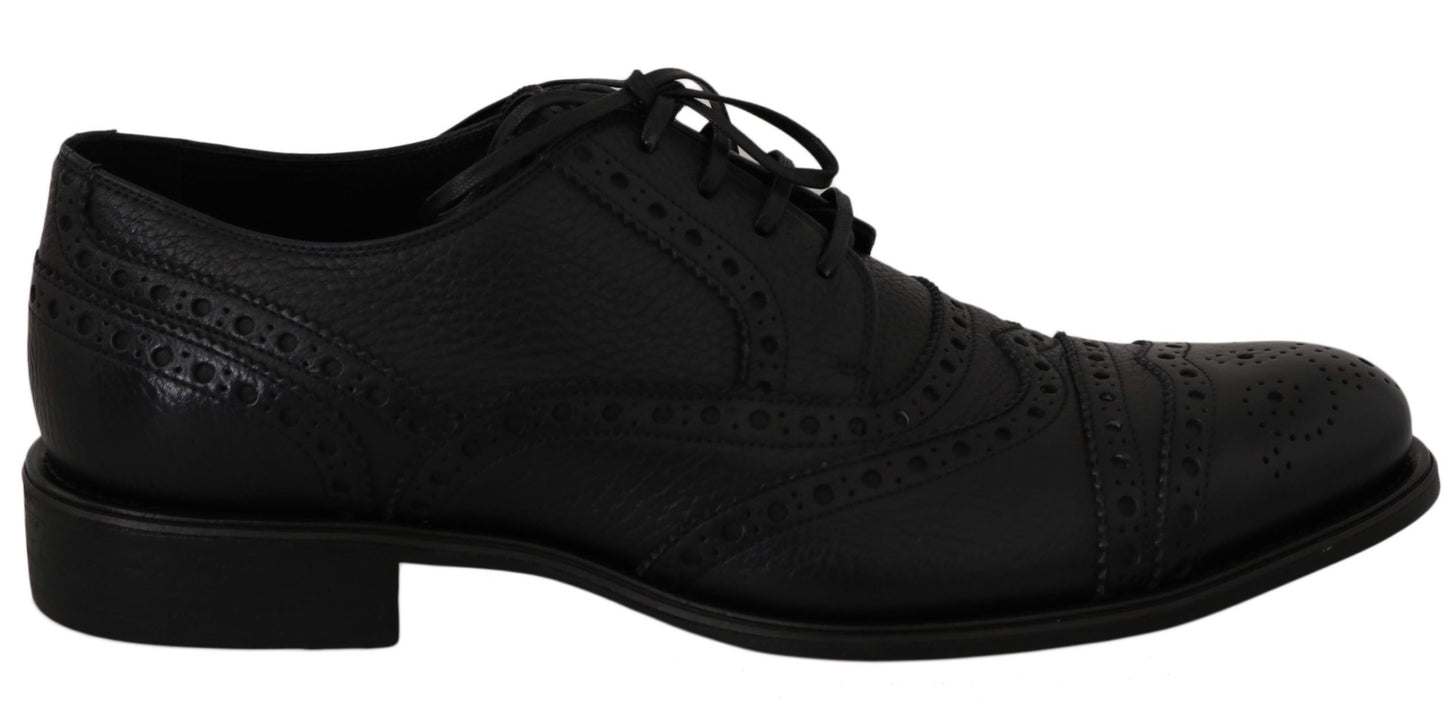 Blaue Oxford-Schuhe aus Leder mit Flügelkappe