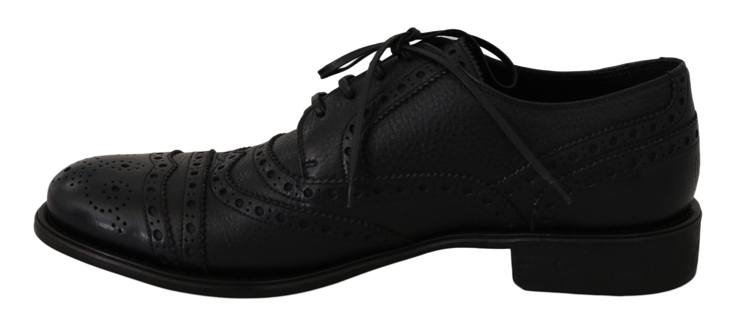 Blaue Oxford-Schuhe aus Leder mit Flügelkappe