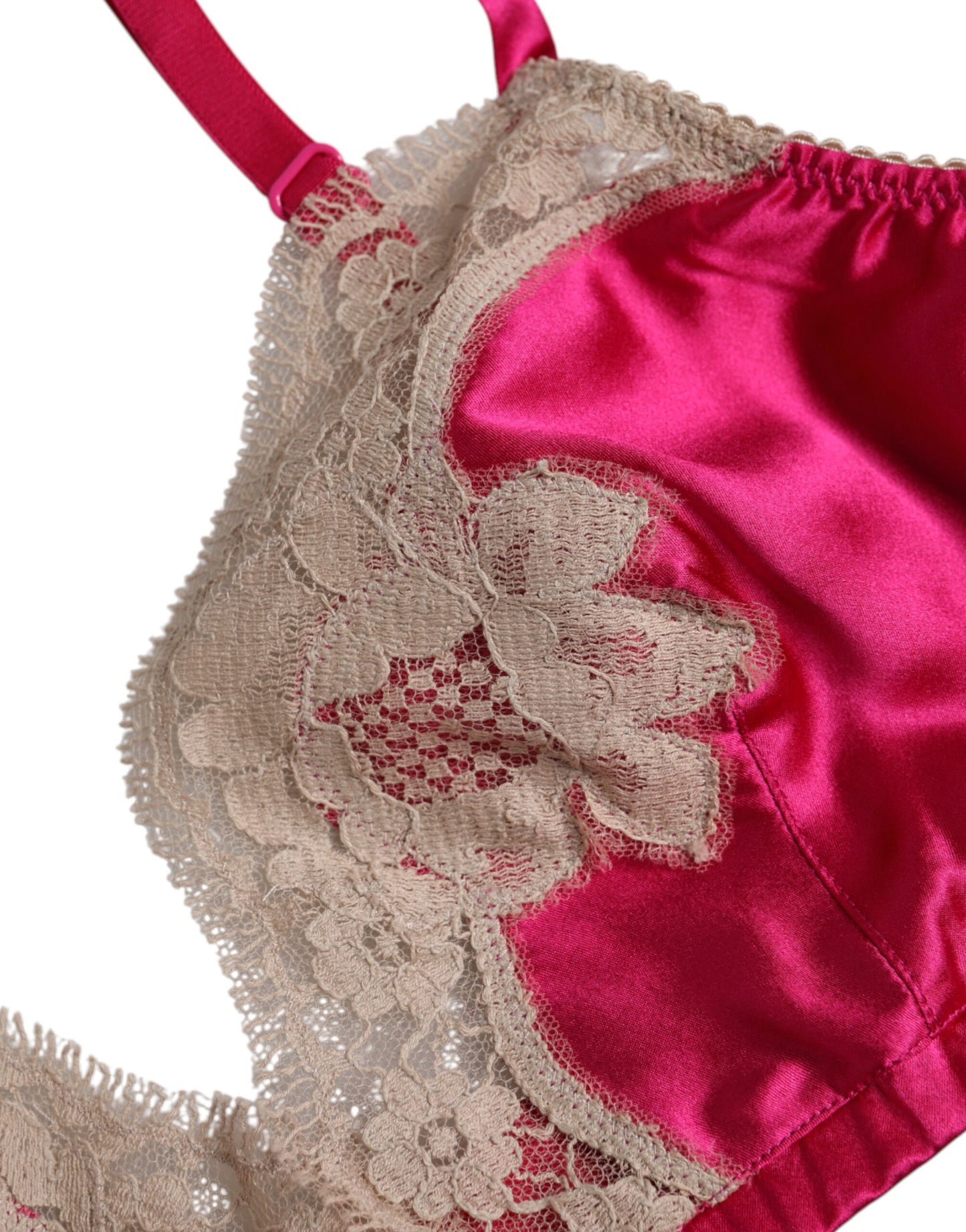 Magentafarbener BH aus Seide mit floraler Spitze und ohne Bügel