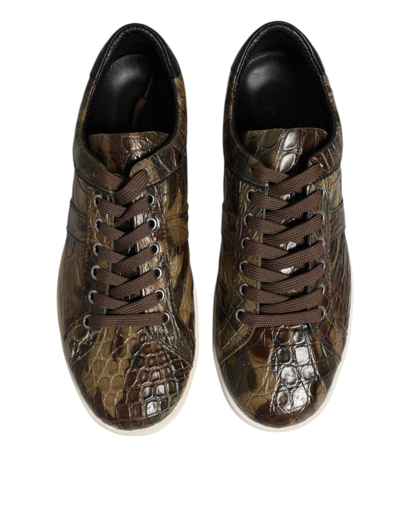 Braune exotische Leder Low Top Sneakers Schuhe
