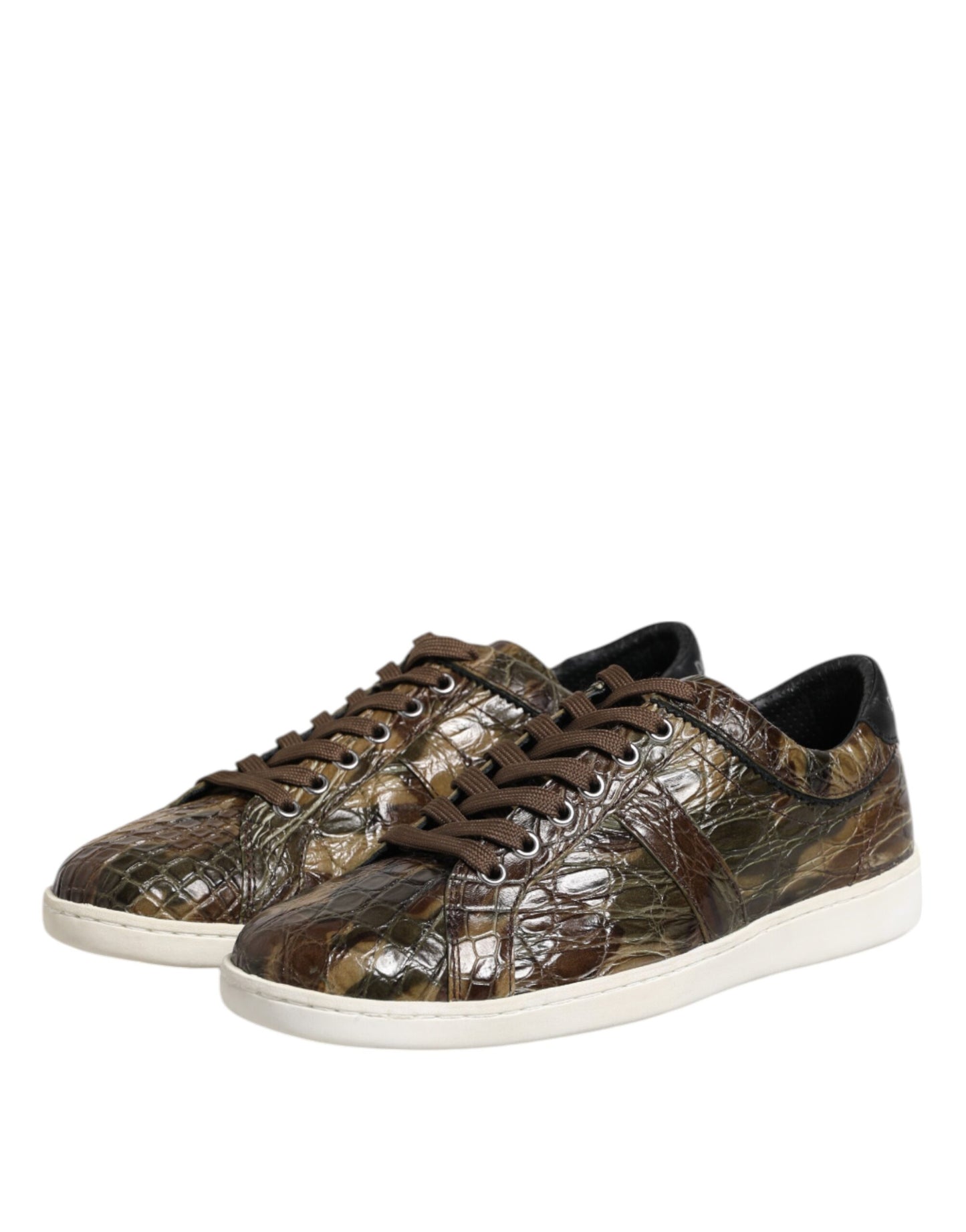 Braune exotische Leder Low Top Sneakers Schuhe