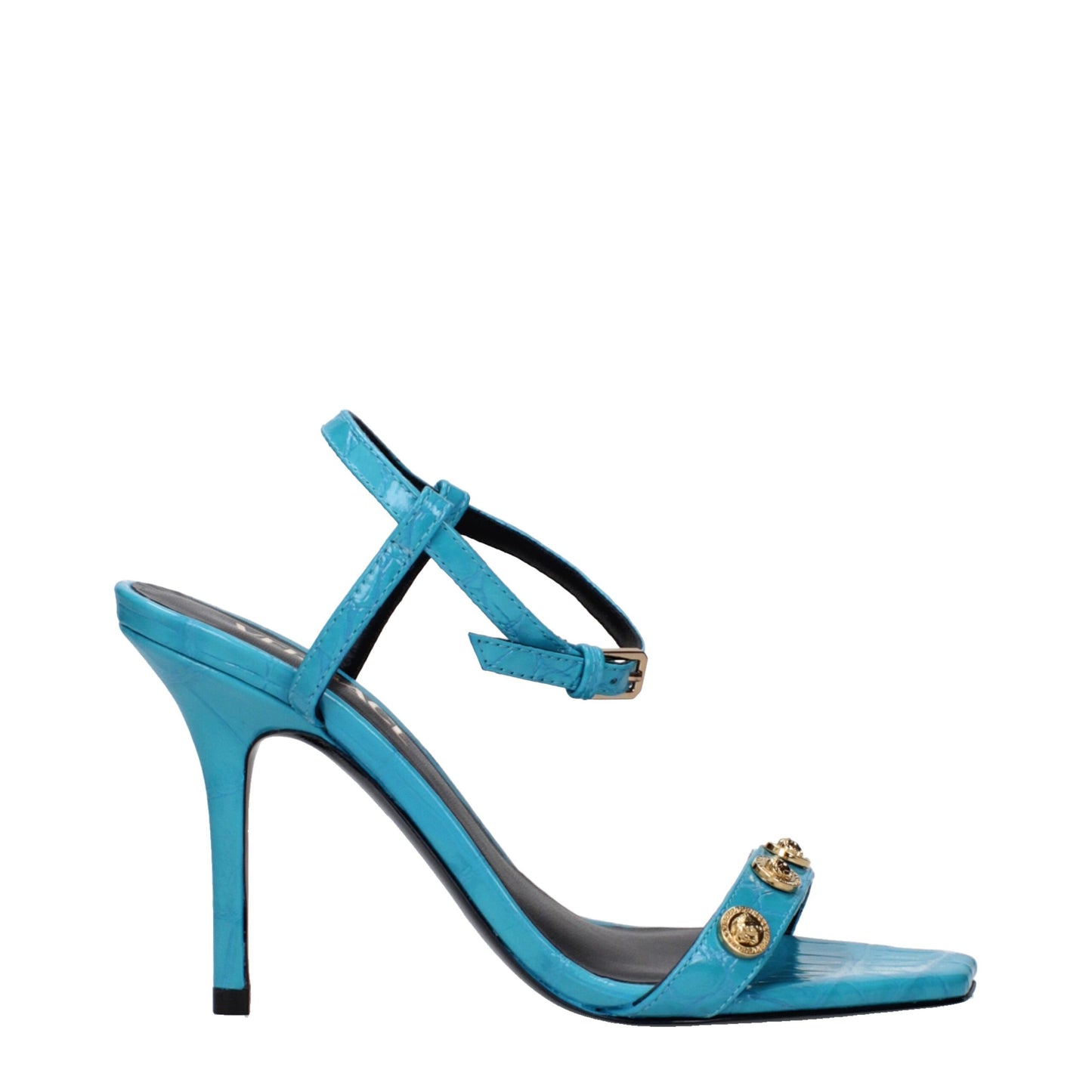 Blaue Ledersandalen mit Stilettoabsatz