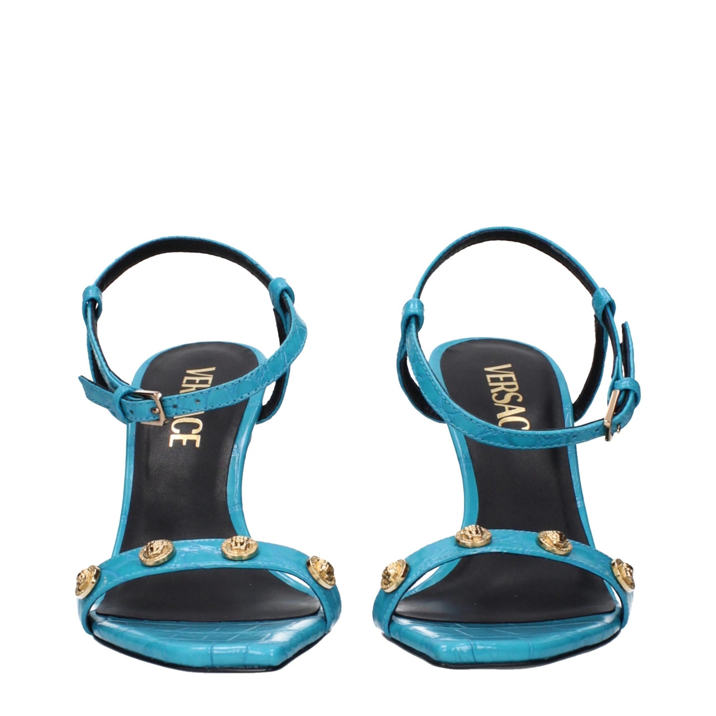 Blaue Ledersandalen mit Stilettoabsatz