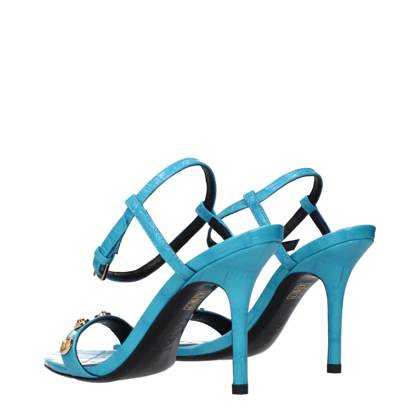 Blaue Ledersandalen mit Stilettoabsatz