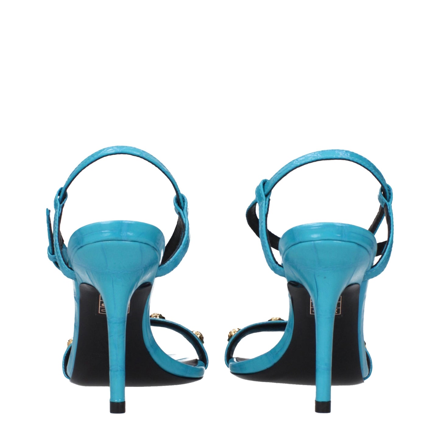Blaue Ledersandalen mit Stilettoabsatz