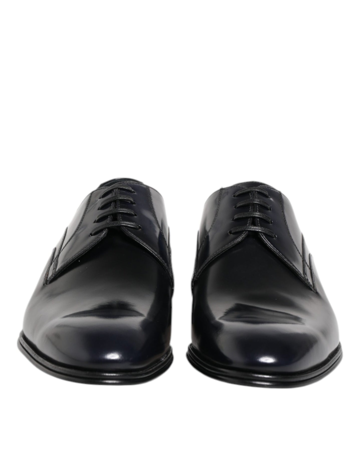 Marineblaue Derby-Schuhe aus Leder mit Schnürung