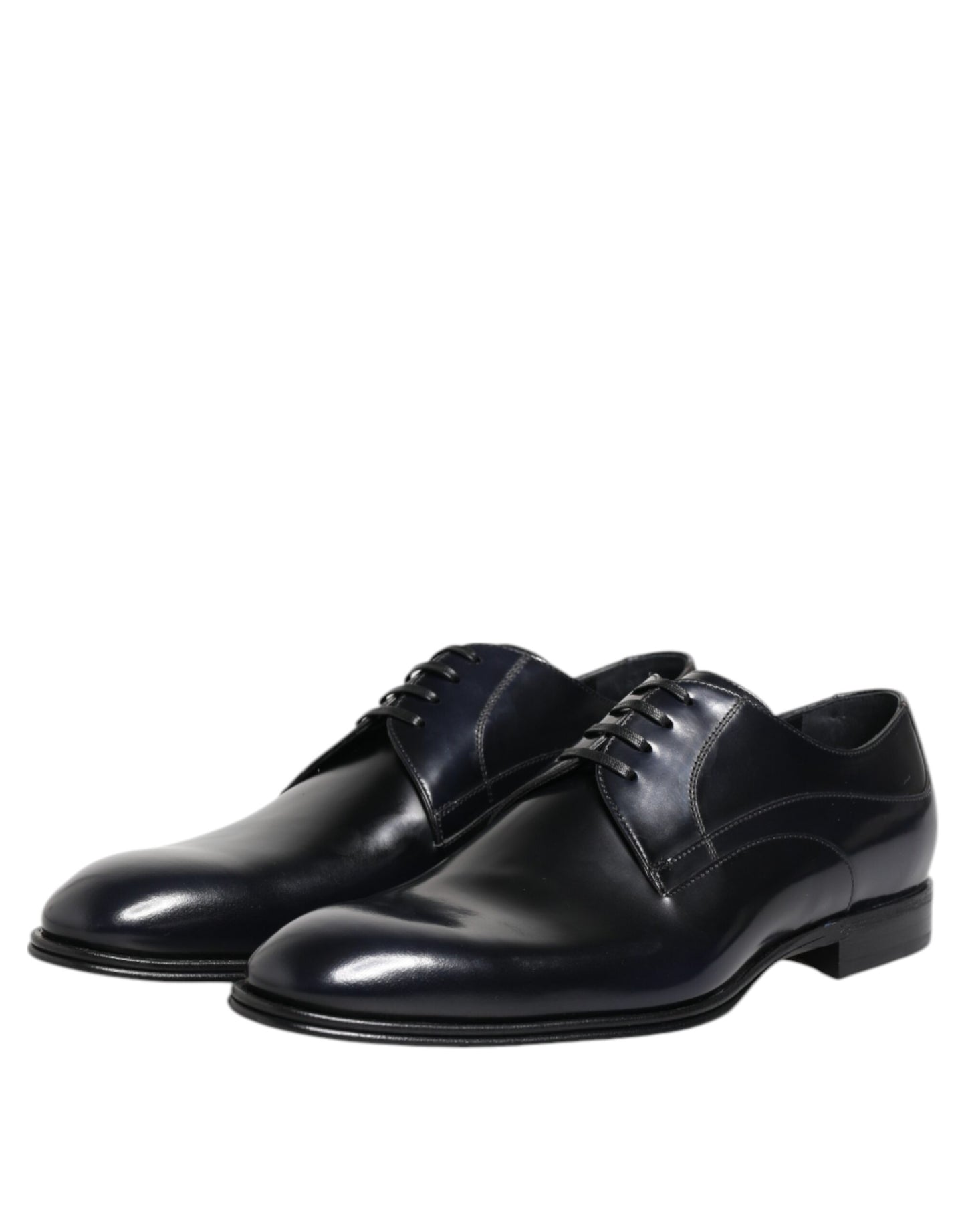 Marineblaue Derby-Schuhe aus Leder mit Schnürung