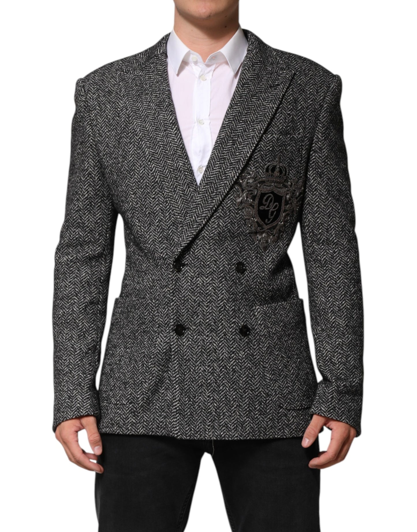 Schwarz-weißer zweireihiger Herrenanzug-Blazer