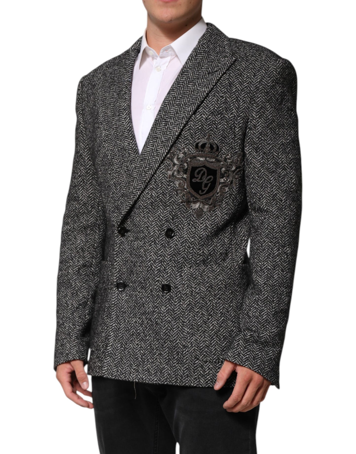 Schwarz-weißer zweireihiger Herrenanzug-Blazer