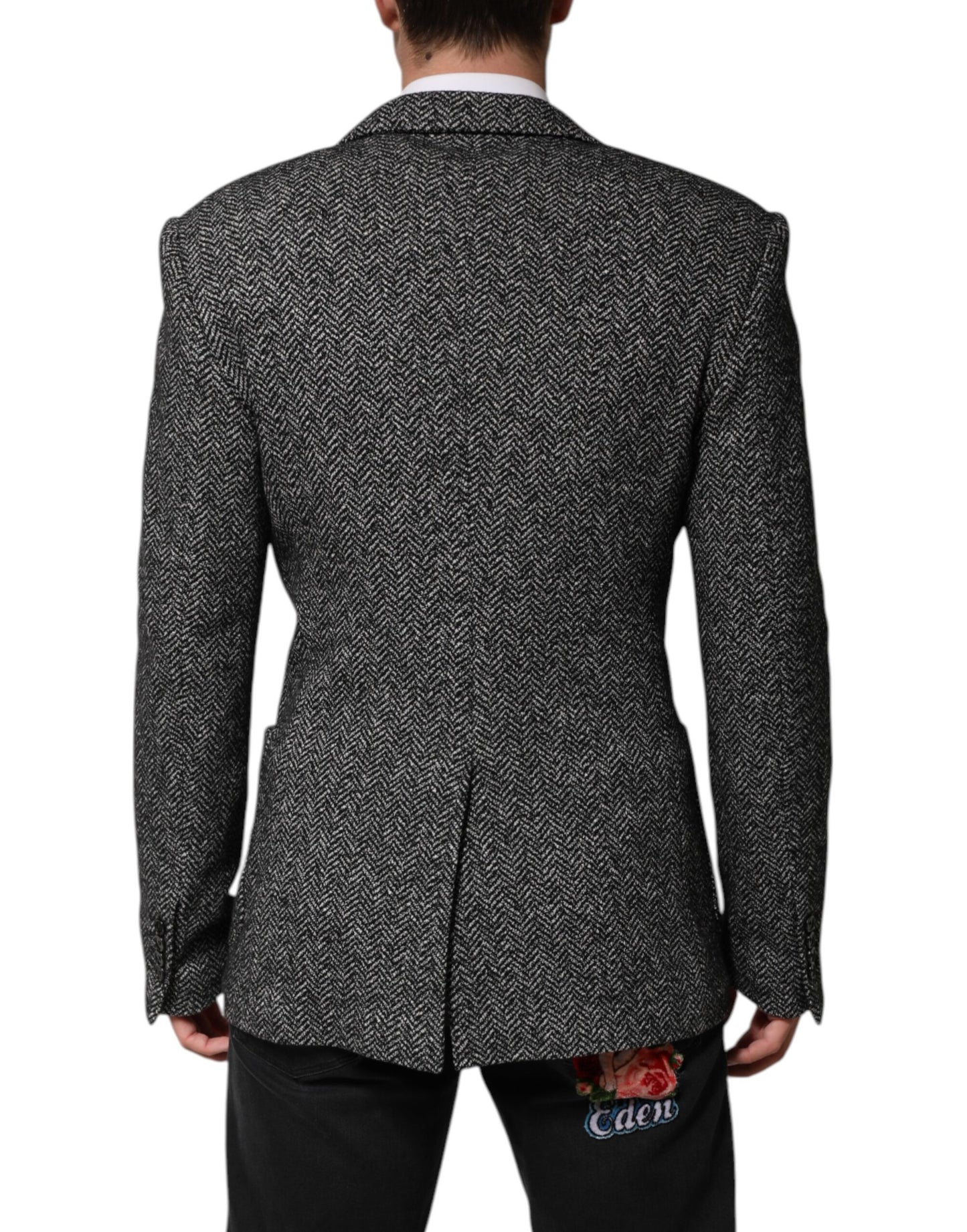 Schwarz-weißer zweireihiger Herrenanzug-Blazer