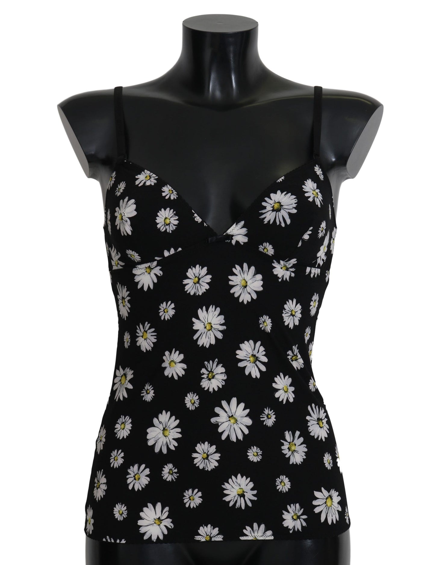 Schwarzes Dessous-Chemisole-Kleid mit Gänseblümchen-Print
