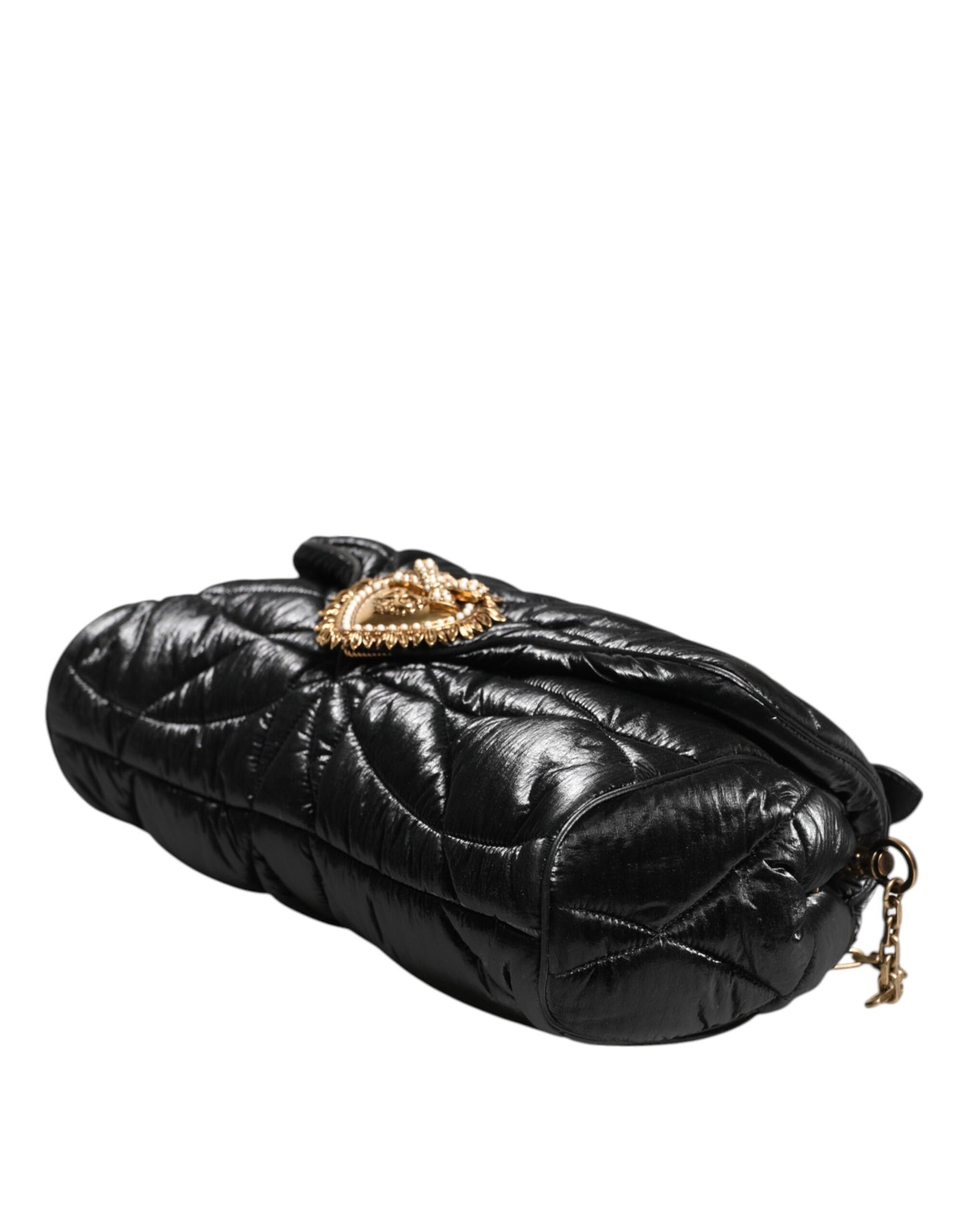 Schwarze Devotion Satchel-Tasche aus gestepptem Nylon mit Kettenriemen