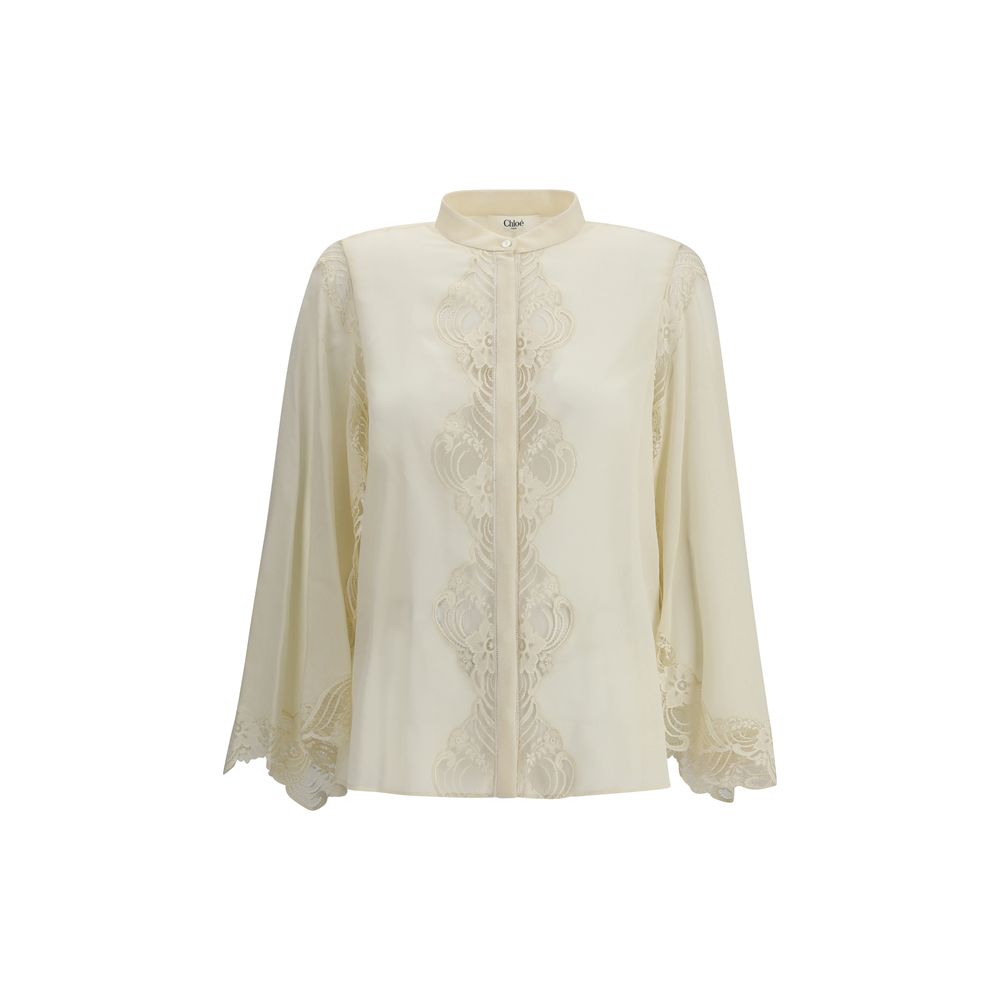 Bluse aus Seidengeorgette und Spitze
