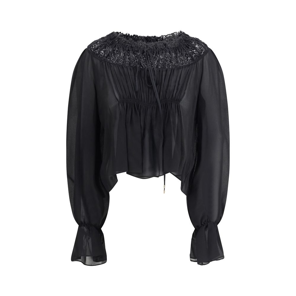 Top aus Seidengeorgette und Spitze
