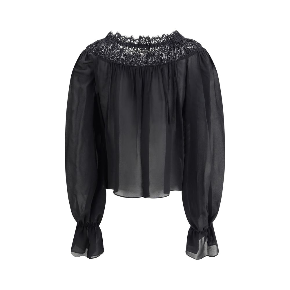 Top aus Seidengeorgette und Spitze