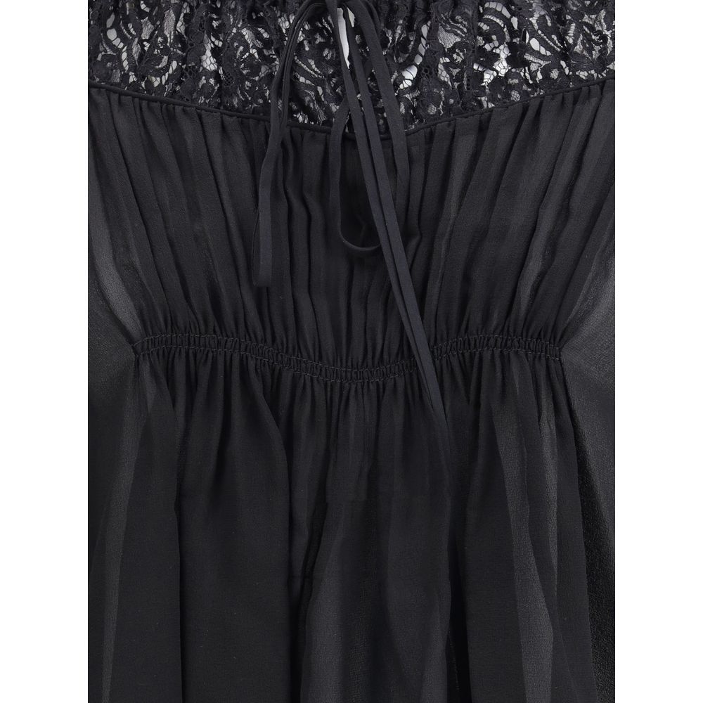 Top aus Seidengeorgette und Spitze