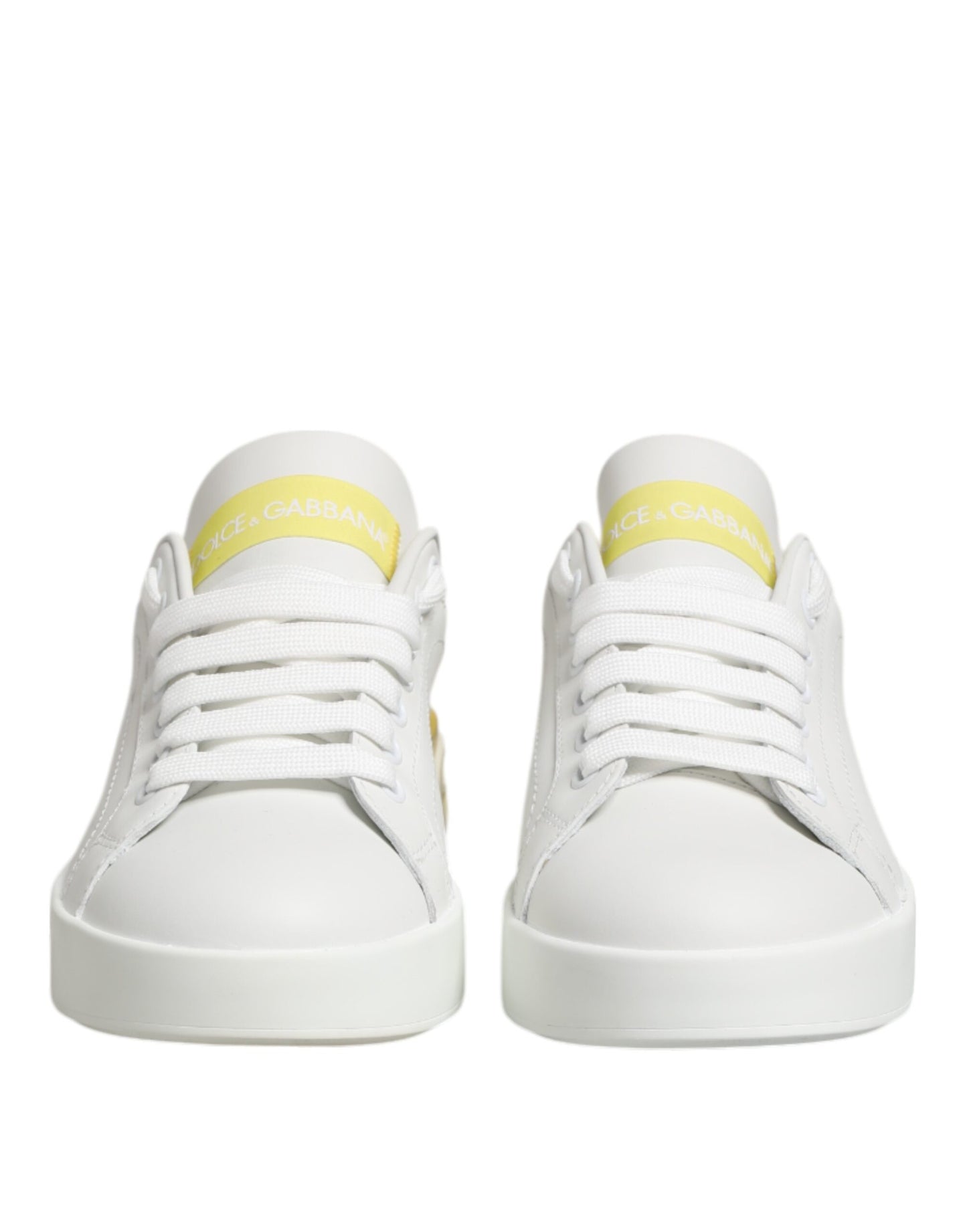 Weiß Gelb Leder Low Top Sneakers Schuhe