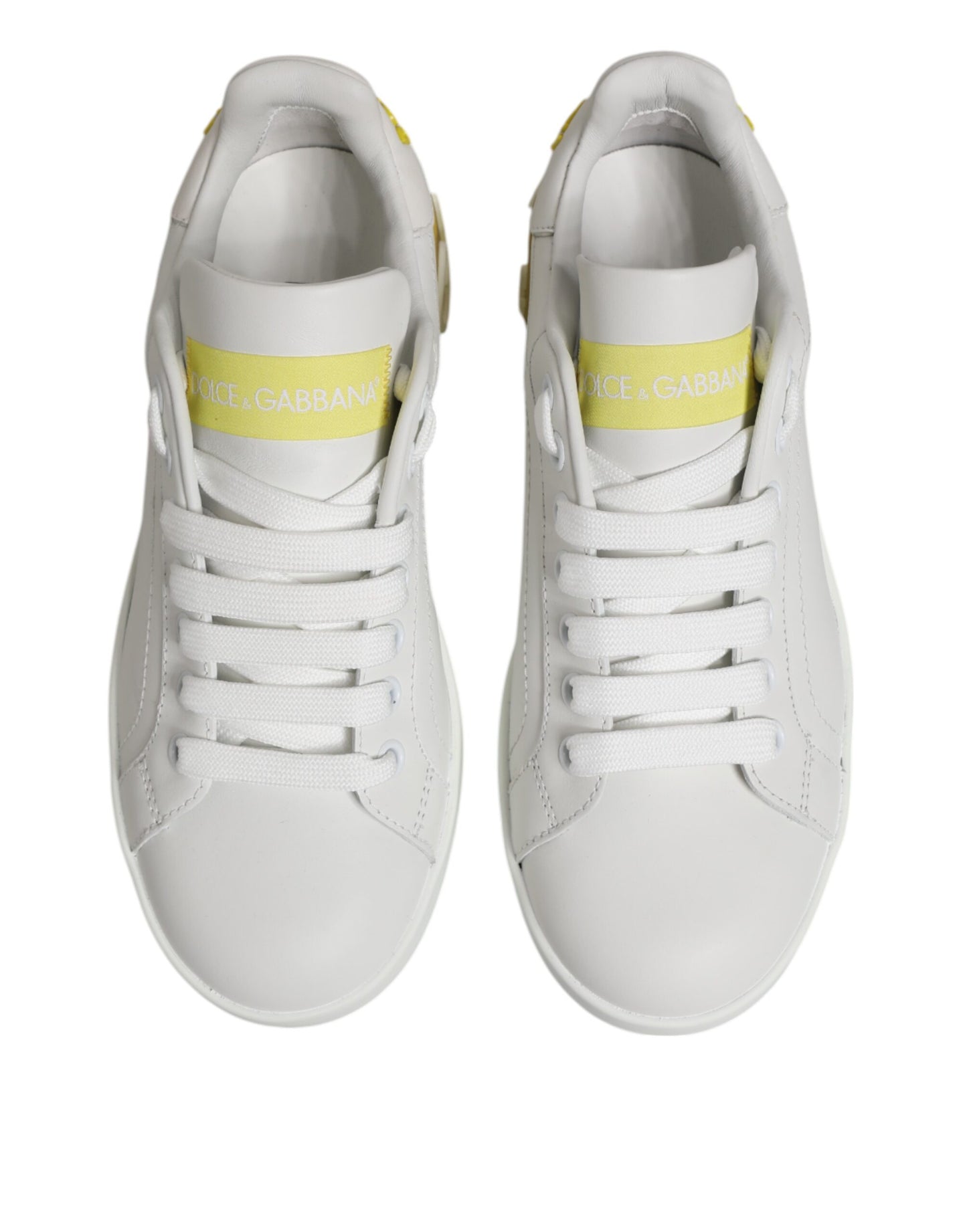 Weiß Gelb Leder Low Top Sneakers Schuhe