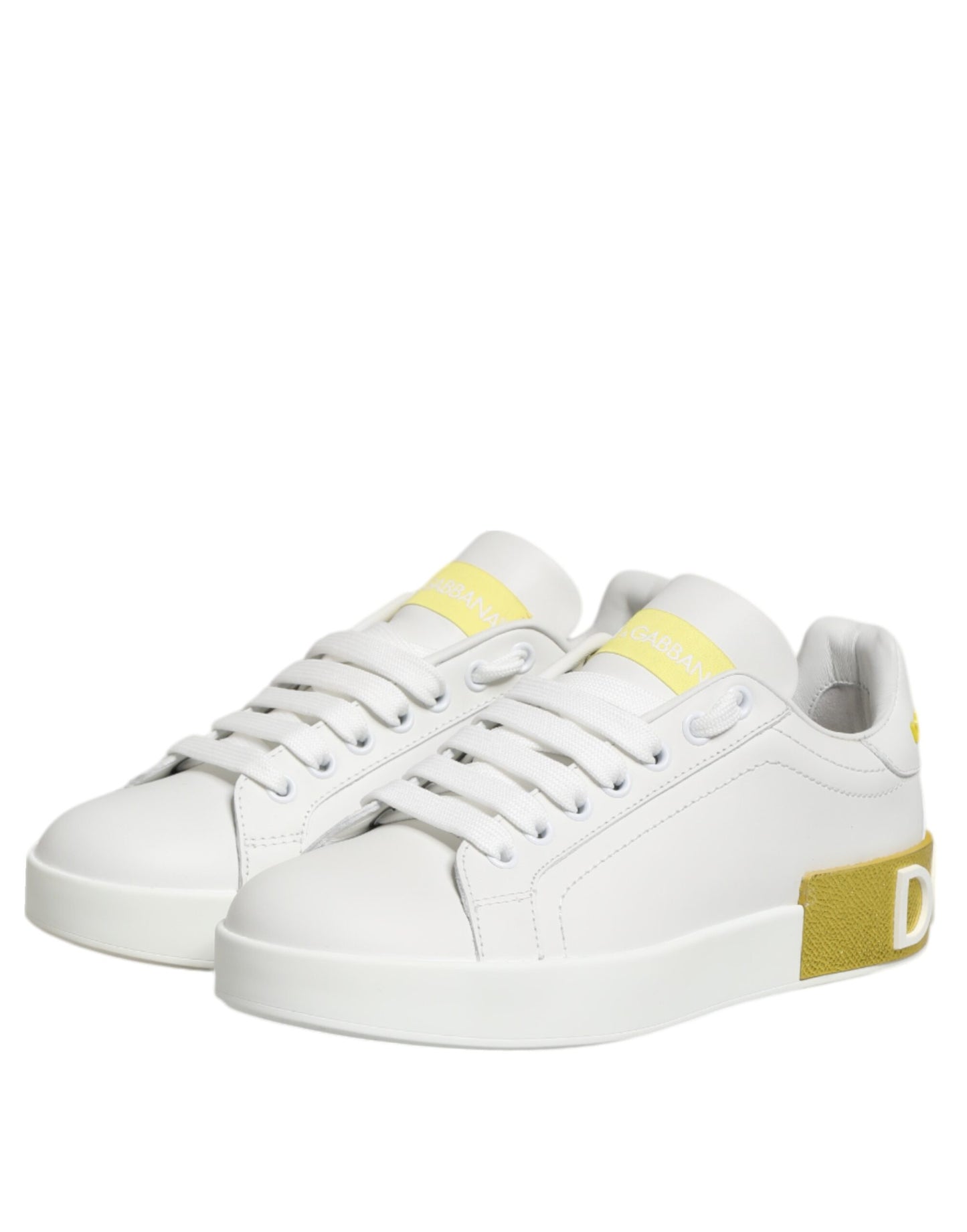 Weiß Gelb Leder Low Top Sneakers Schuhe