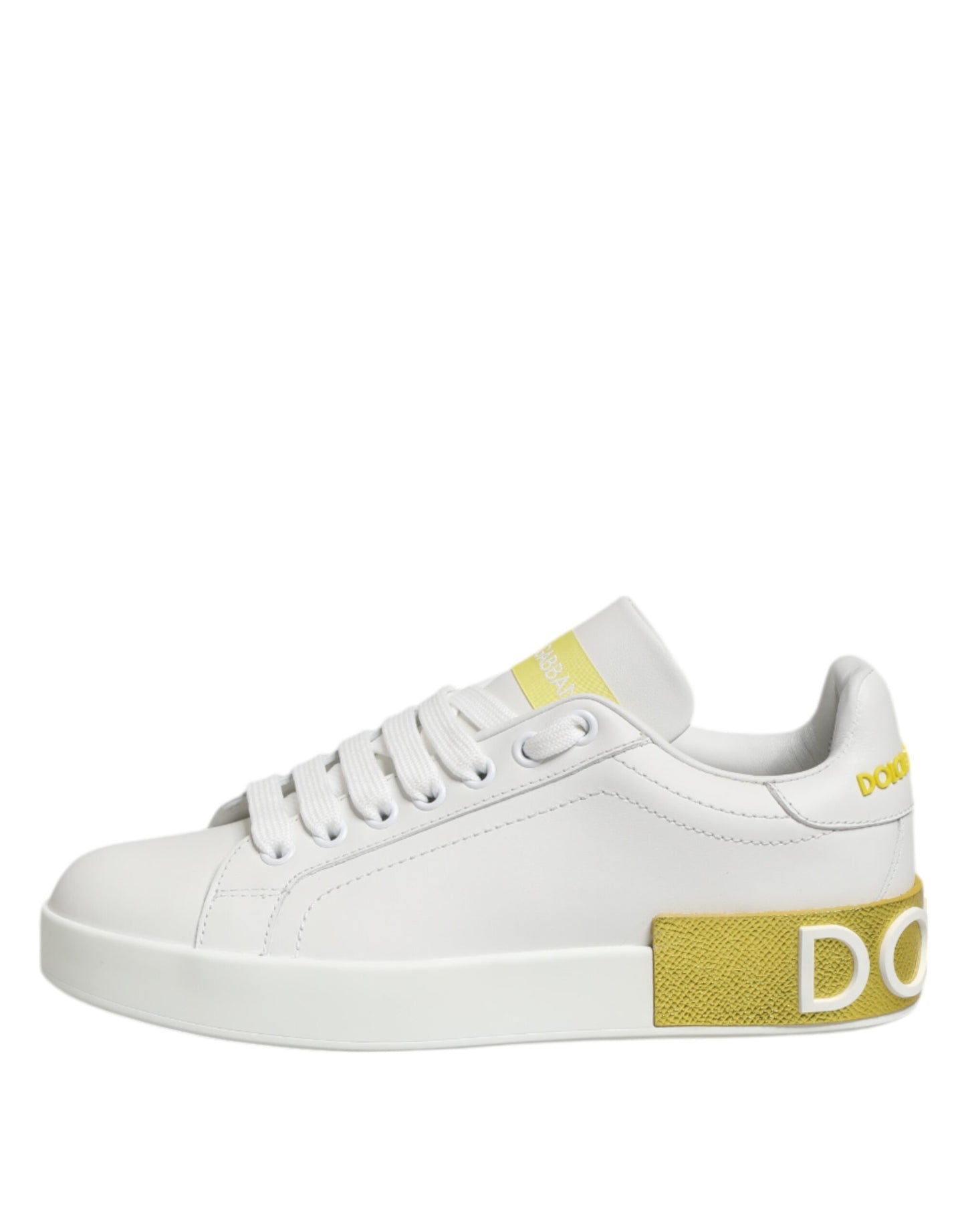 Weiß Gelb Leder Low Top Sneakers Schuhe