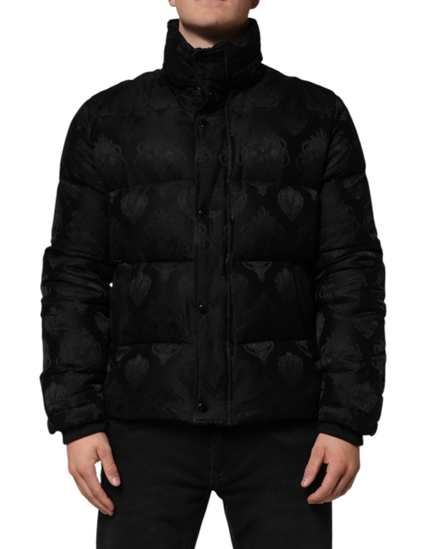 Schwarze, gesteppte Bomberjacke aus Jacquard