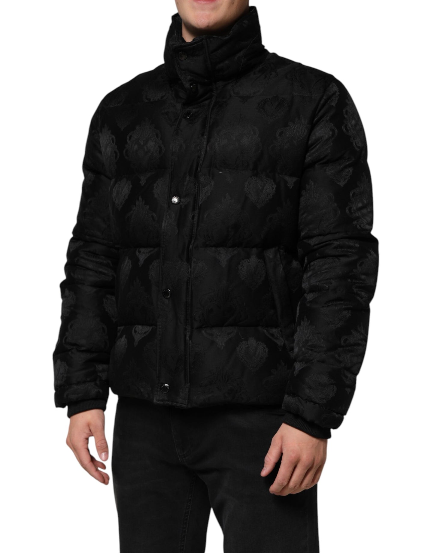 Schwarze, gesteppte Bomberjacke aus Jacquard