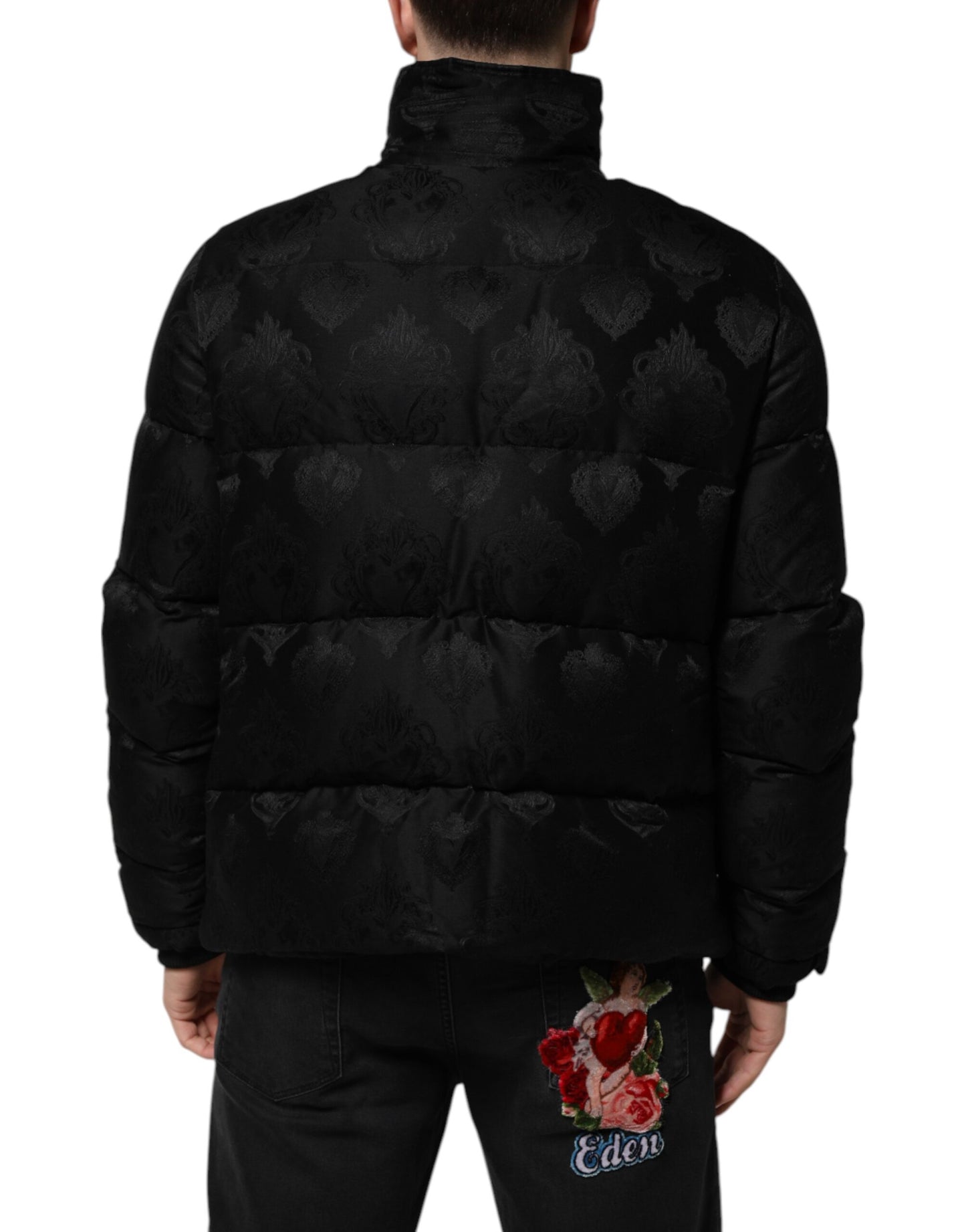 Schwarze, gesteppte Bomberjacke aus Jacquard